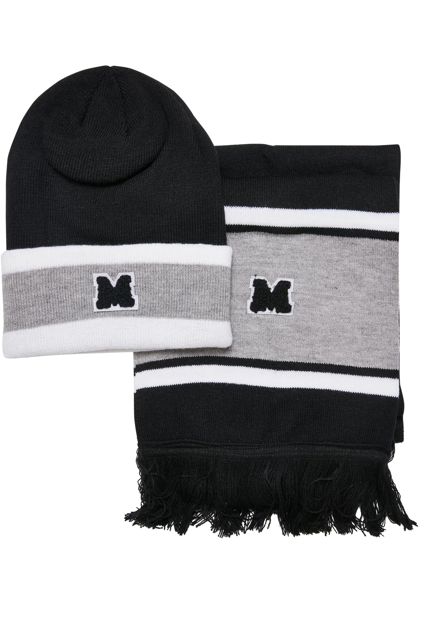 College Team Package Beanie and Scarf | black/heathergrey/white