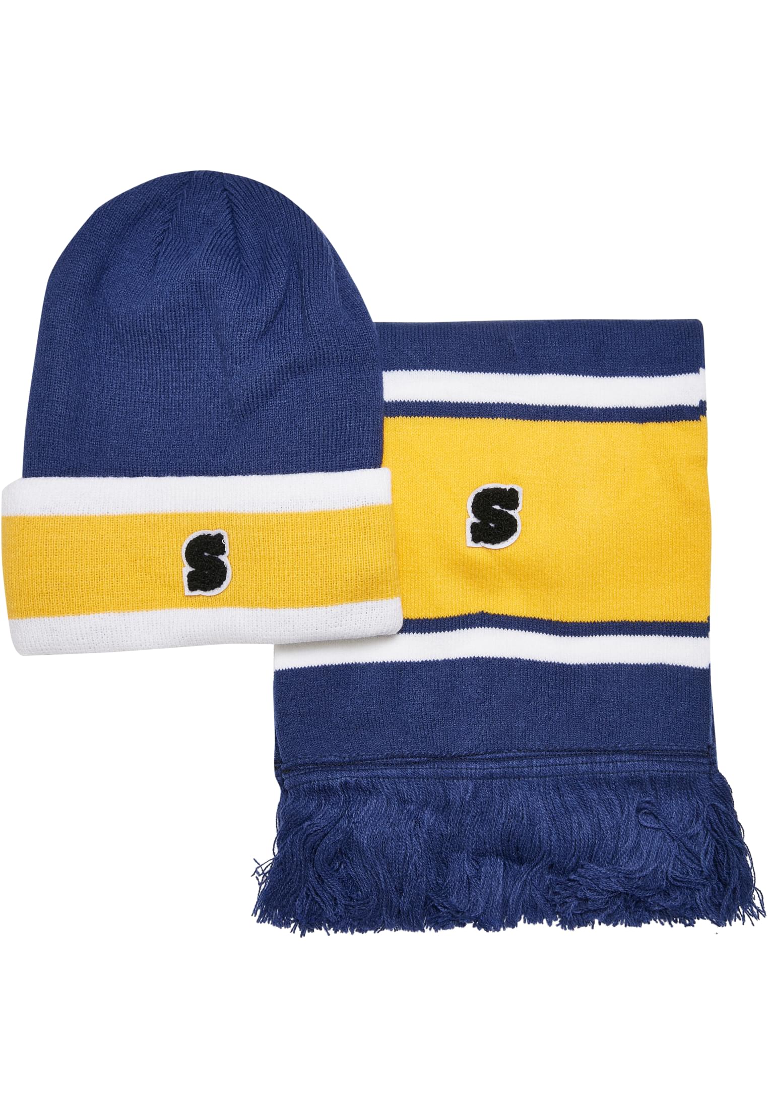 College Team Package Beanie and Scarf | spaceblue/californiayellow/wht