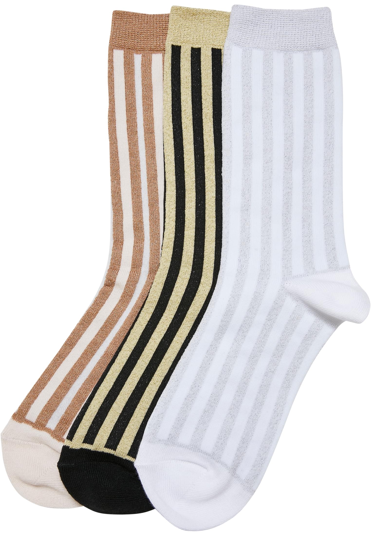 Metallic Effect Stripe Socks 3-Pack | black/whitesand/white