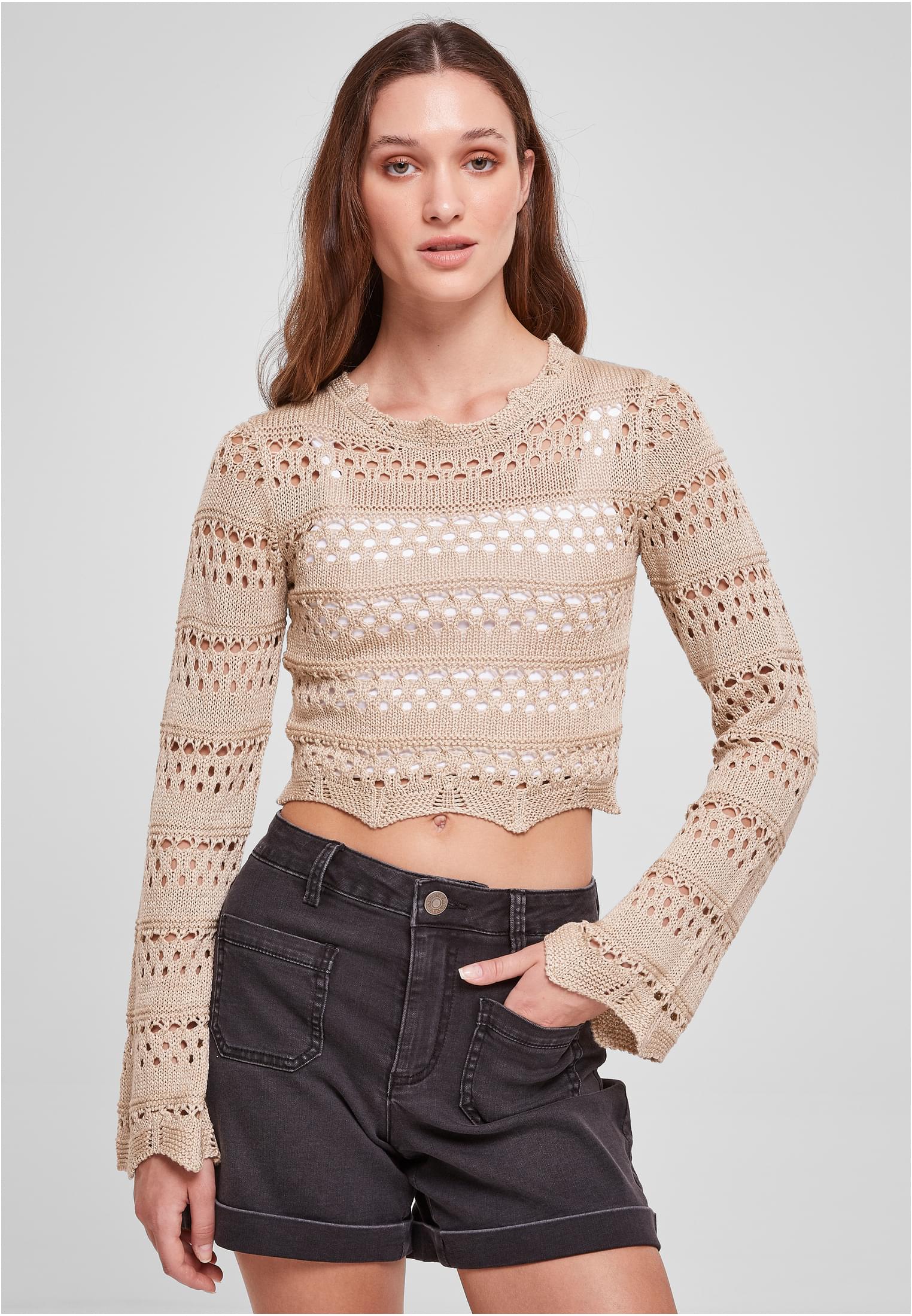 Ladies Cropped Crochet Knit Sweater | softseagrass