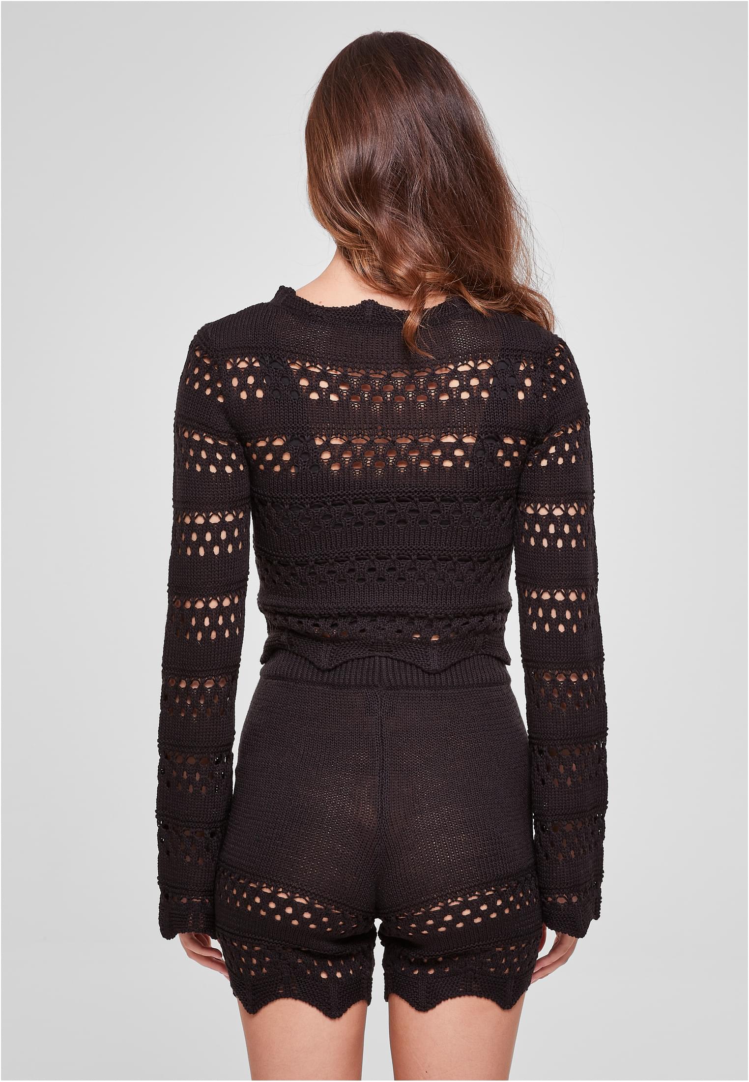 Ladies Cropped Crochet Knit Sweater | black