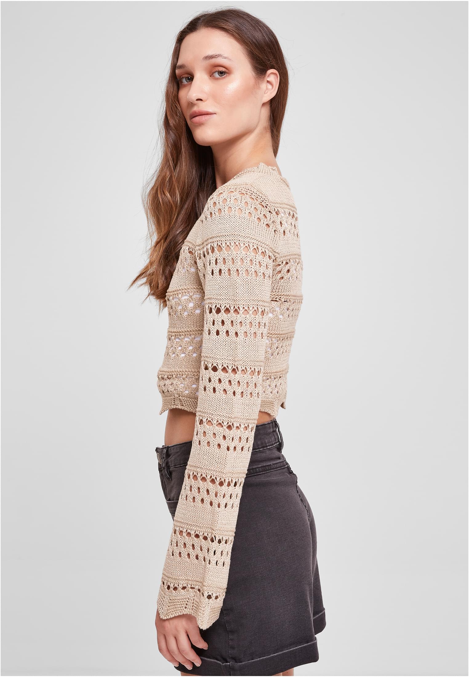 Ladies Cropped Crochet Knit Sweater | softseagrass