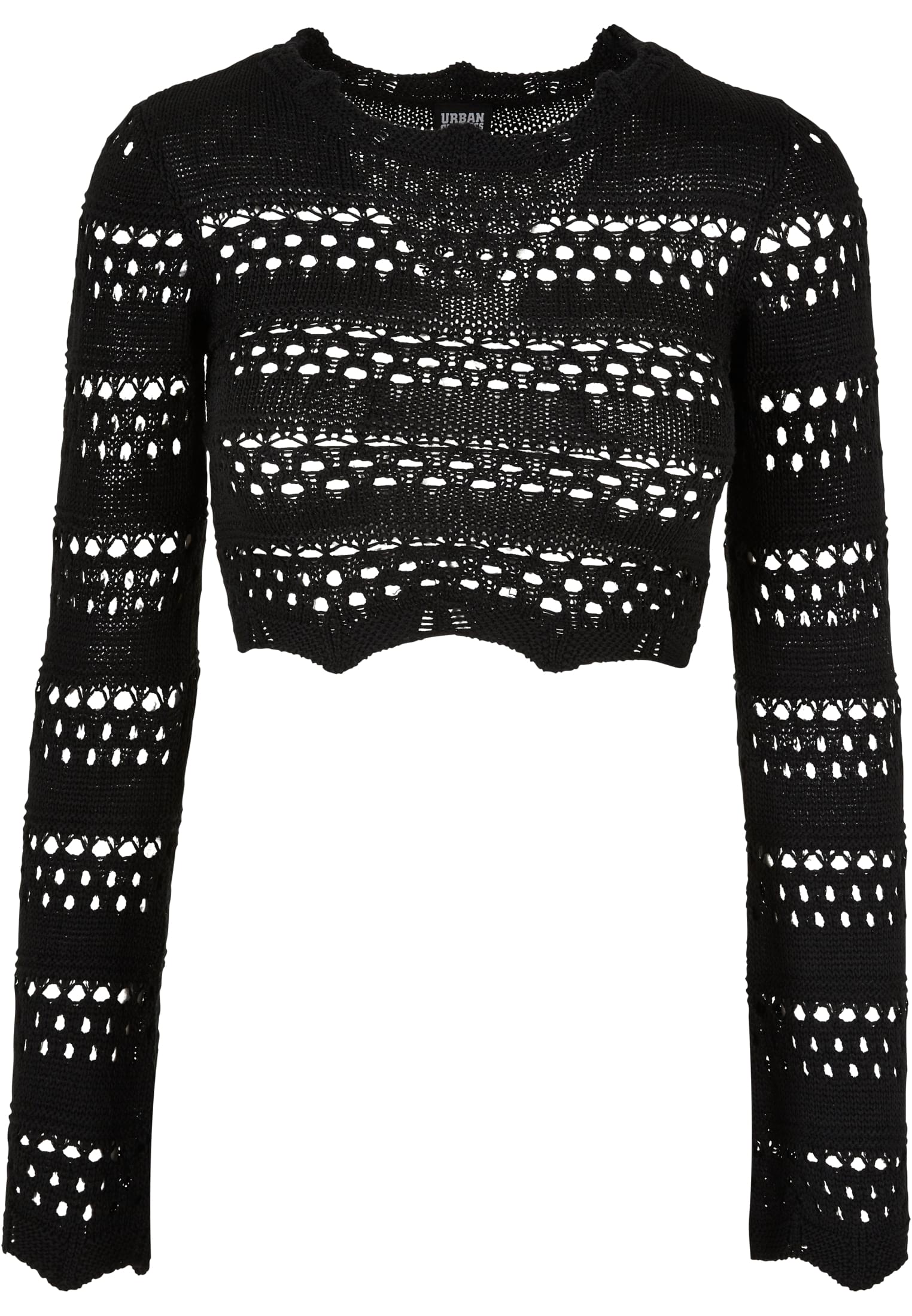 Ladies Cropped Crochet Knit Sweater | black