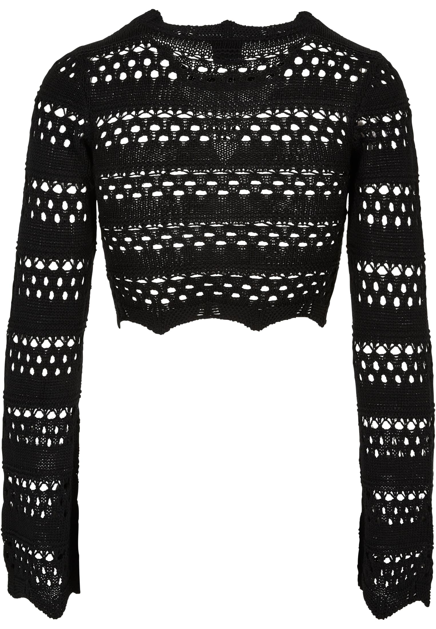 Ladies Cropped Crochet Knit Sweater | black