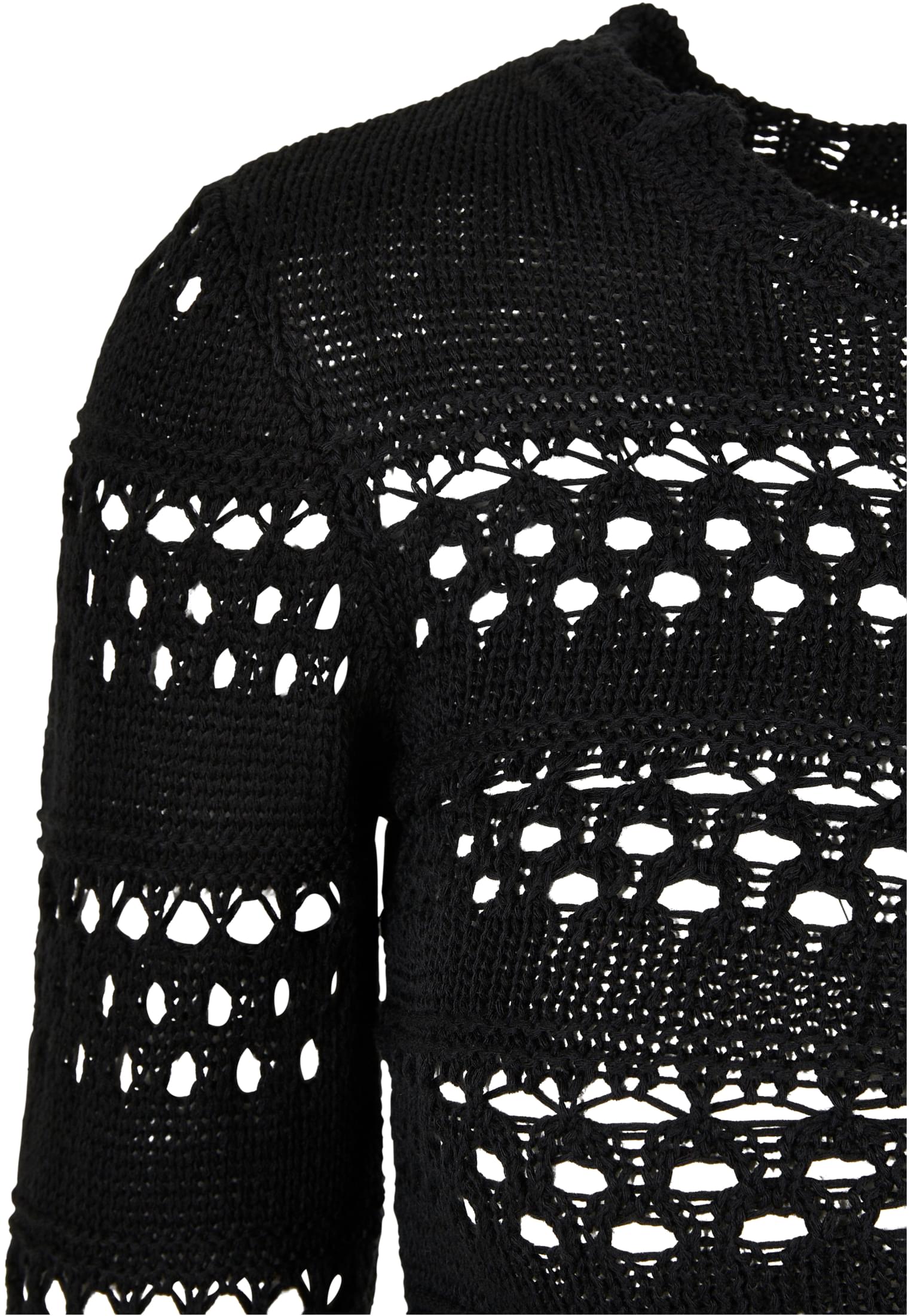 Ladies Cropped Crochet Knit Sweater | black