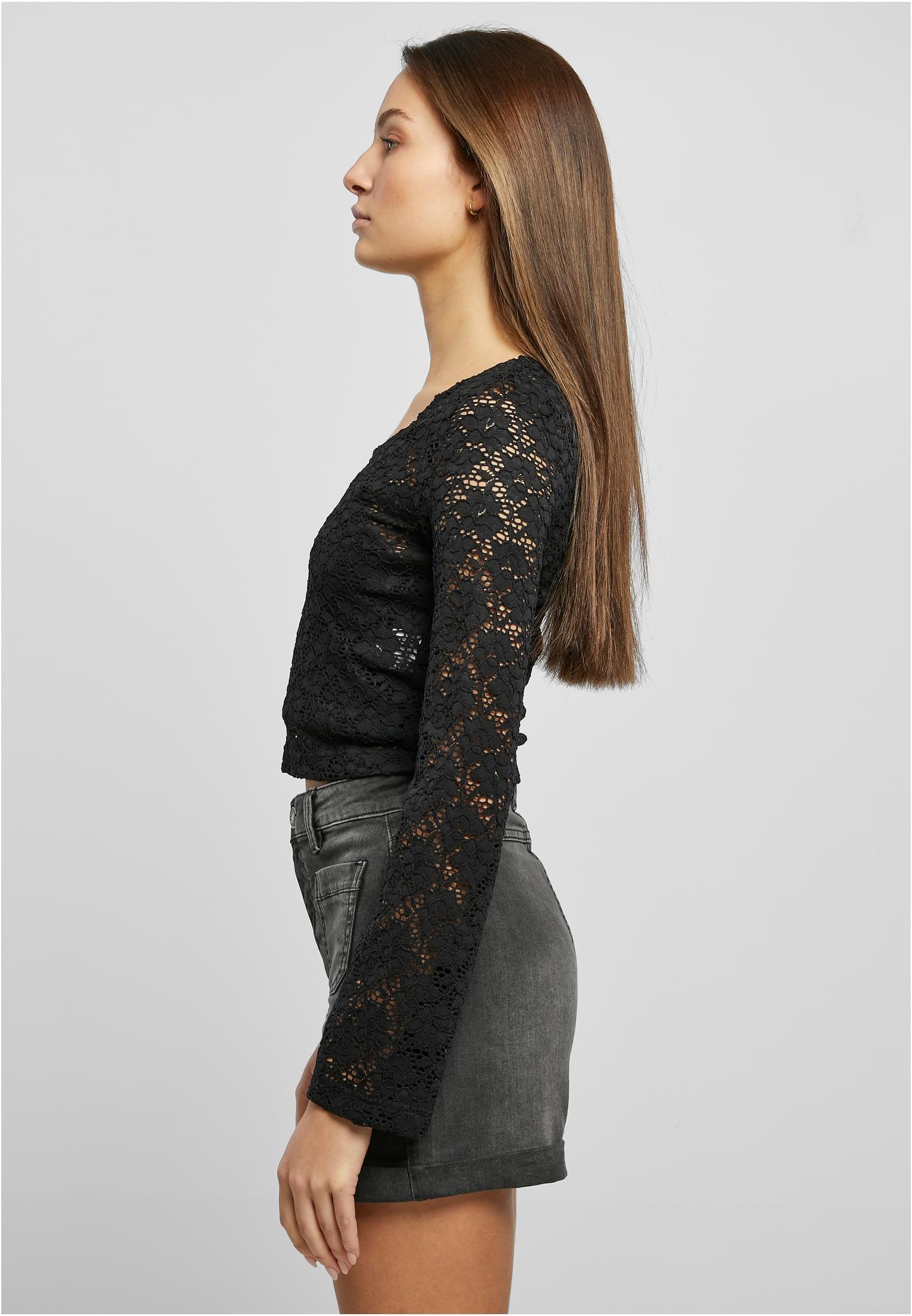 Ladies Cropped Lace Longsleeve | black