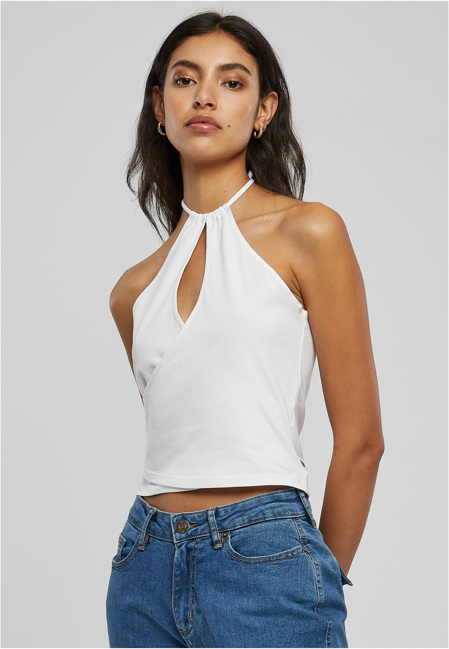 Ladies Short Wraped Neckholder Top | white