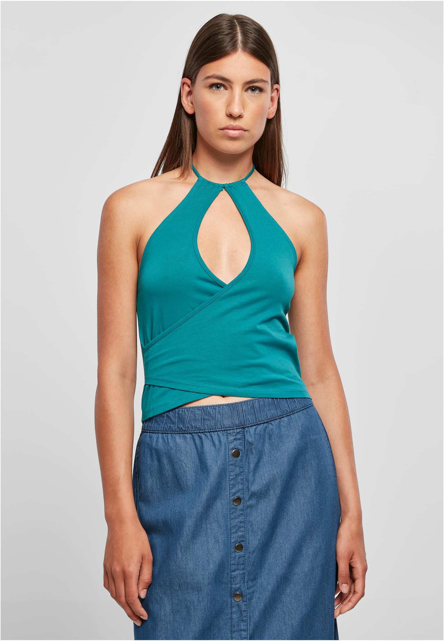 Ladies Short Wraped Neckholder Top | watergreen