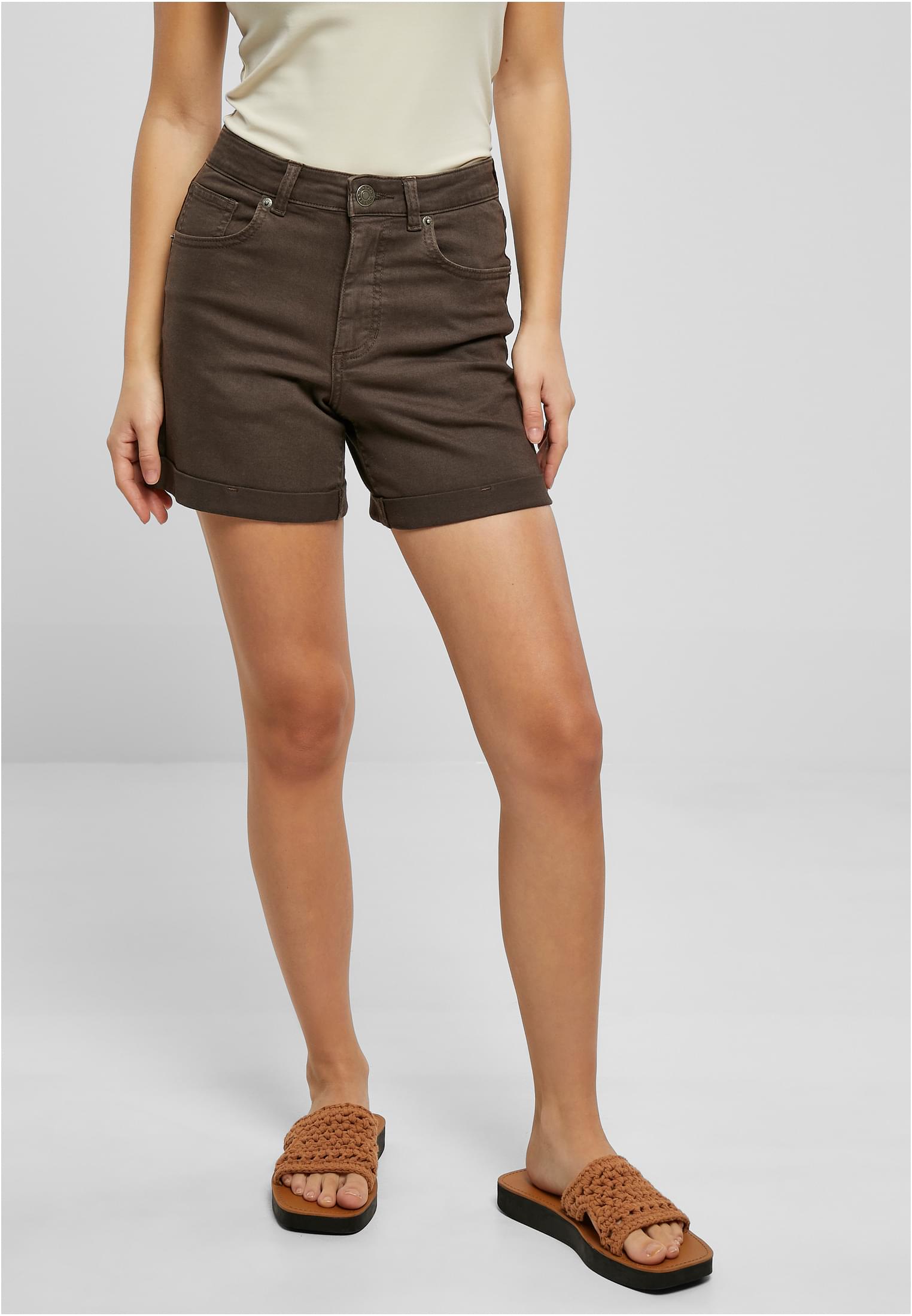 Ladies Colored Strech Denim Shorts | brown