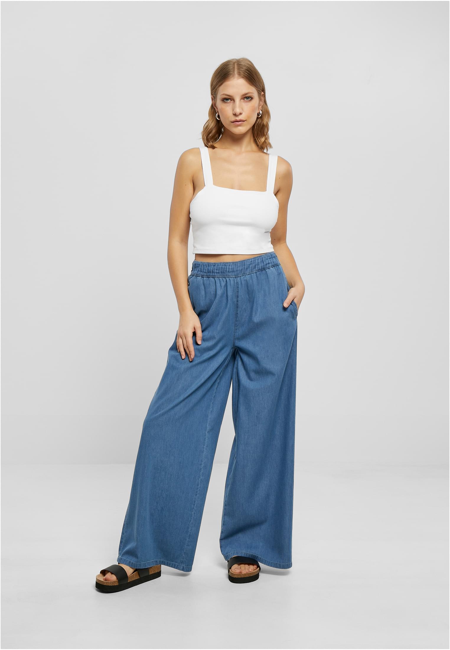 Ladies Light Denim Wide Leg Pants | skyblue washed