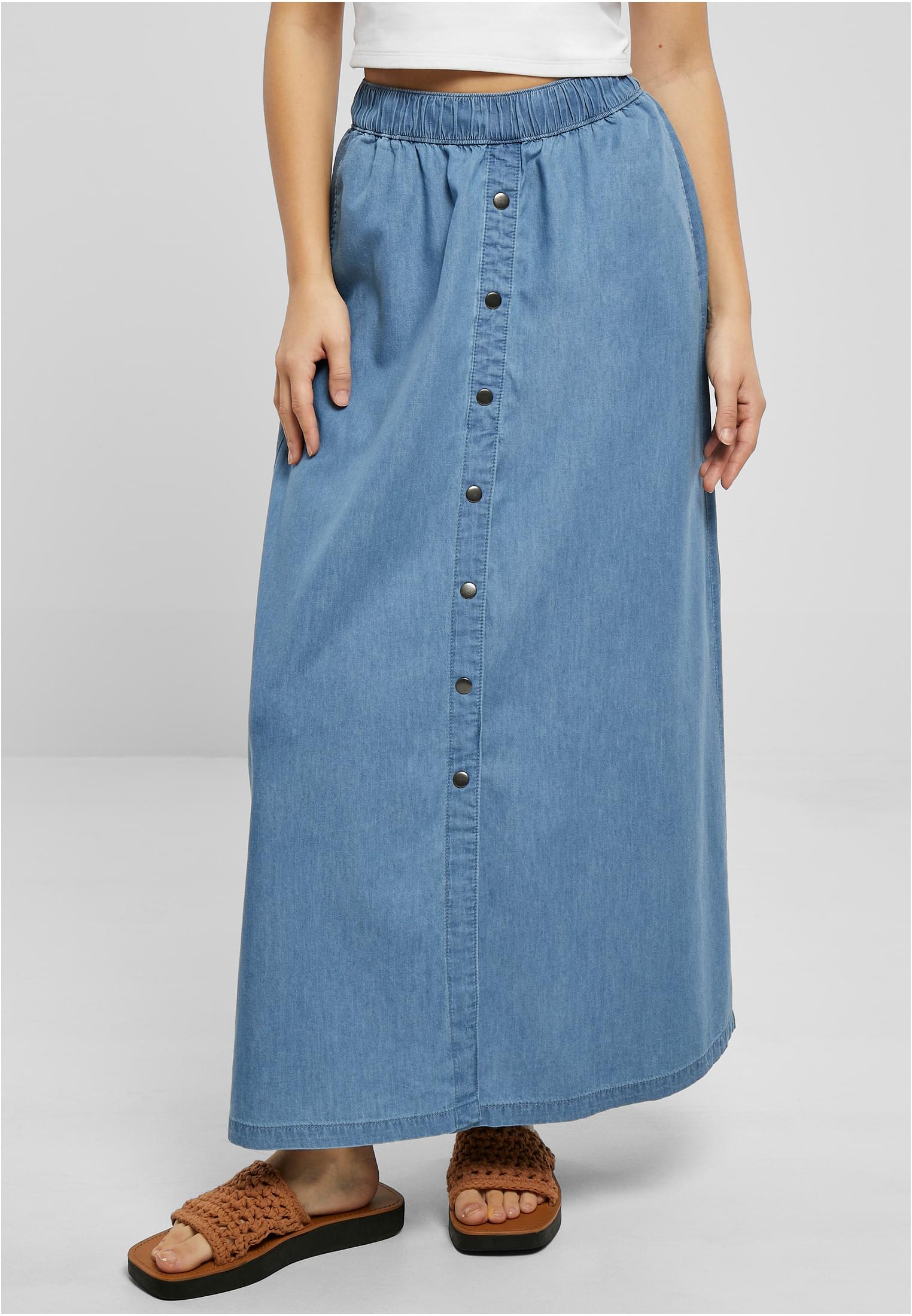 Ladies Long Wide Light Denim Skirt | skyblue washed