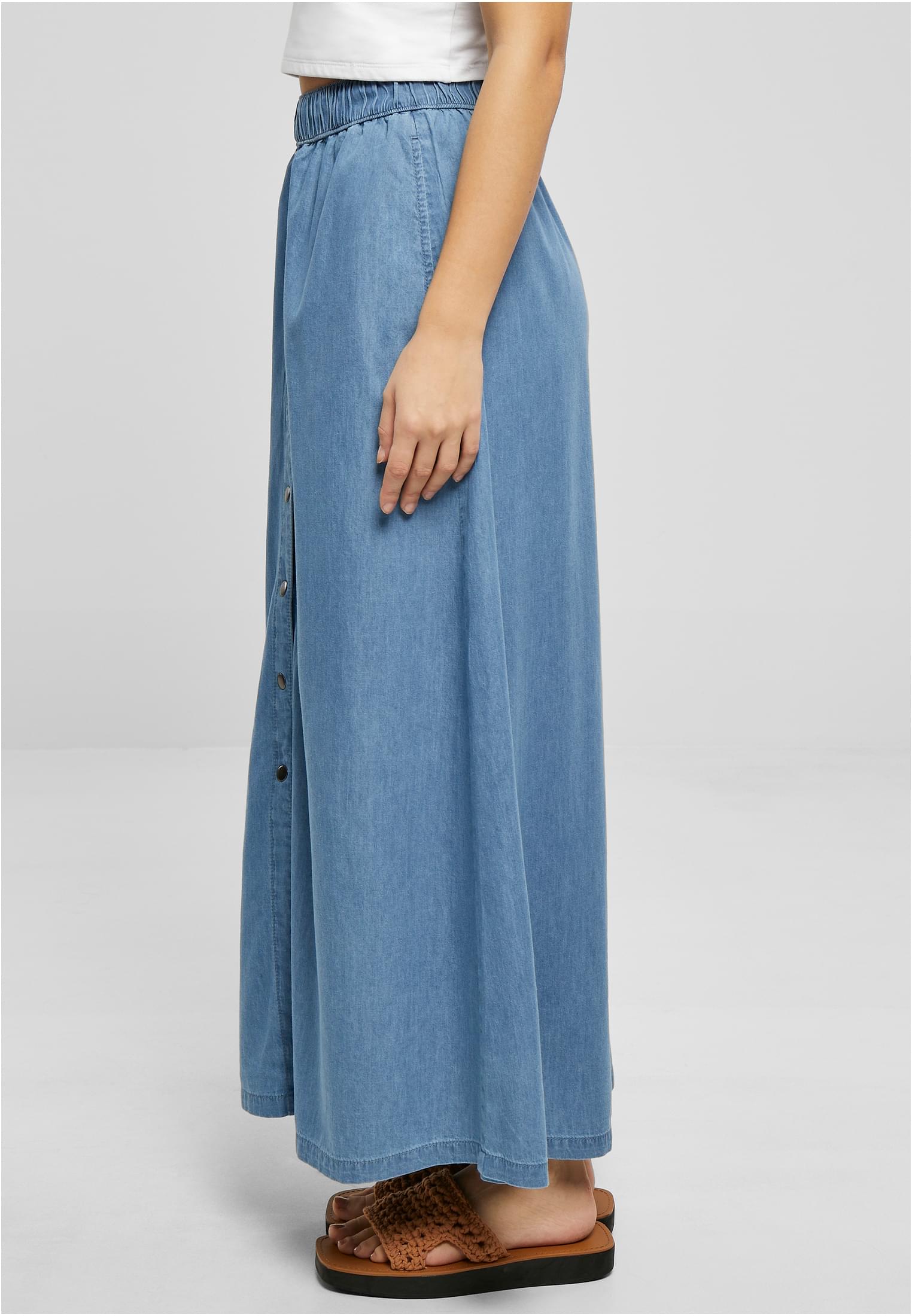 Ladies Long Wide Light Denim Skirt | skyblue washed