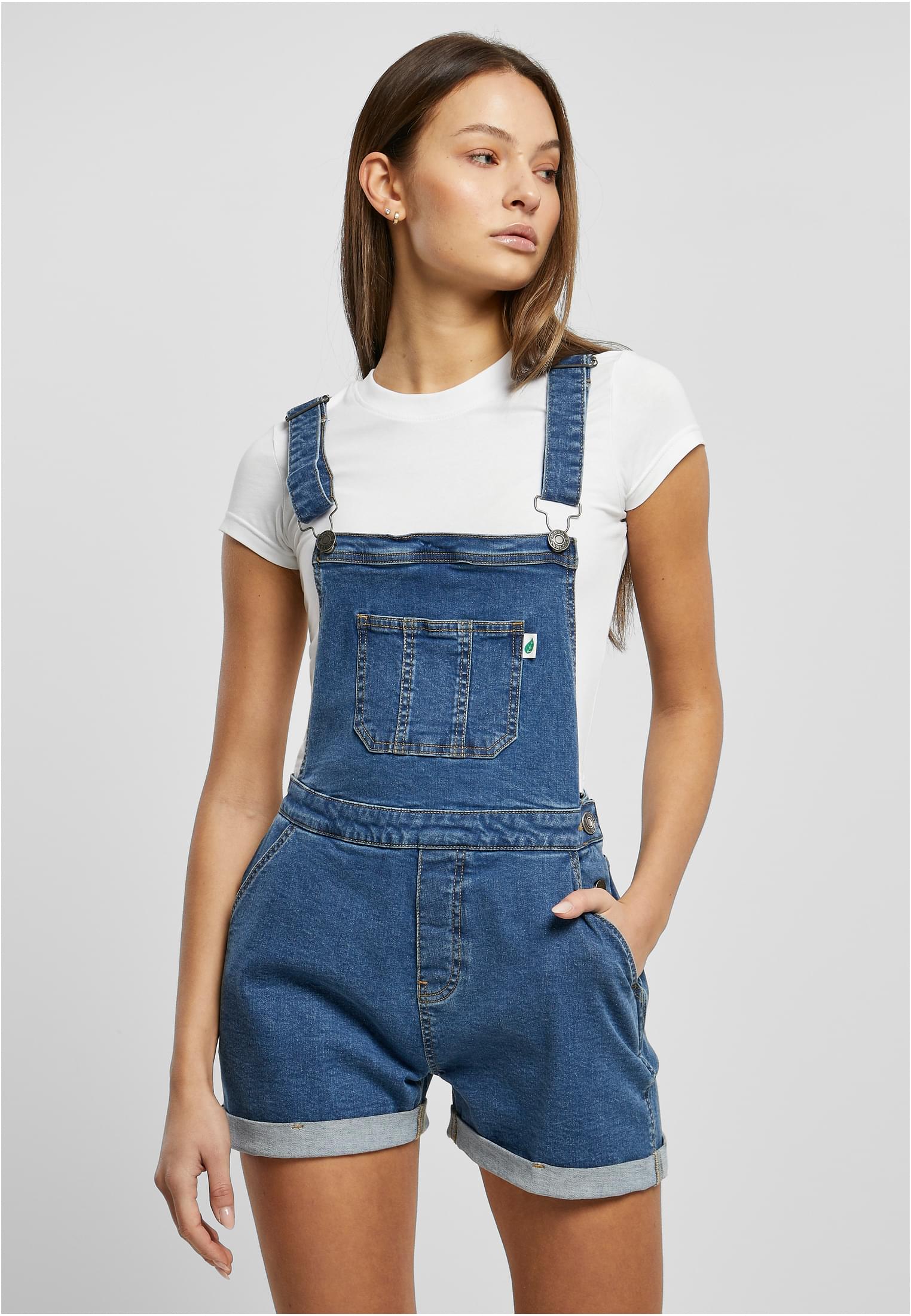 Ladies Organic Short Dungaree | clearblue washed