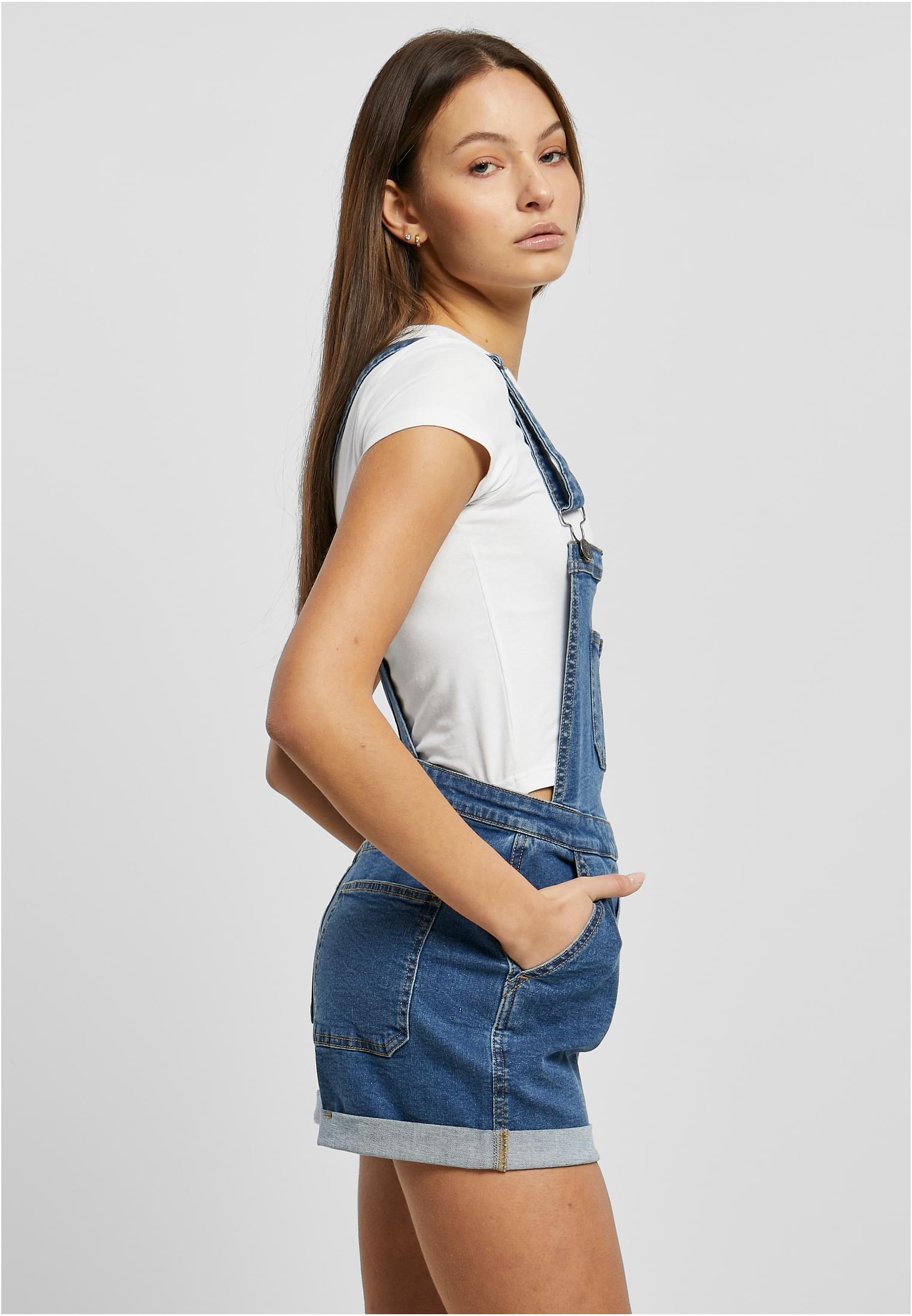 Ladies Organic Short Dungaree | clearblue washed