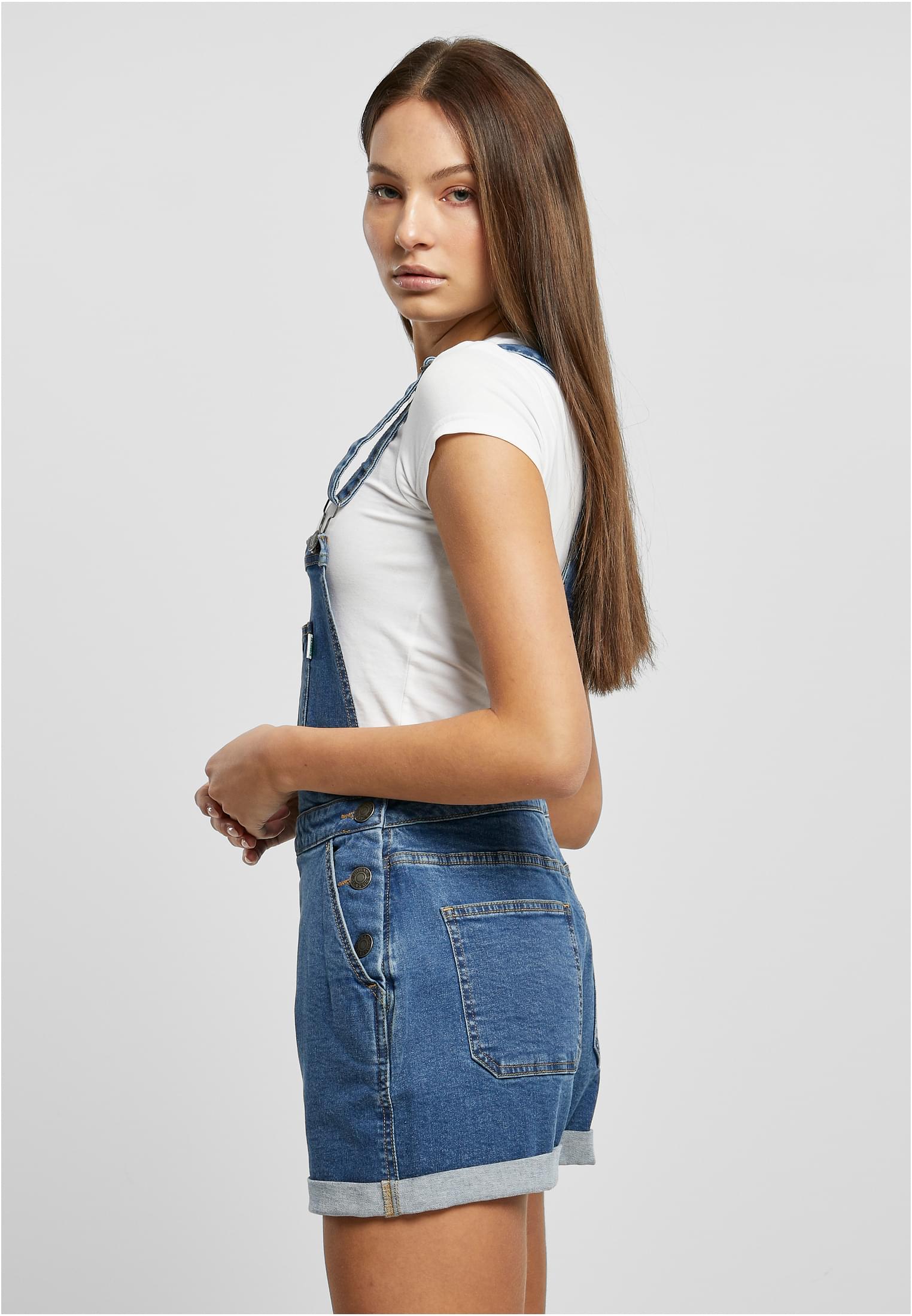 Ladies Organic Short Dungaree | clearblue washed