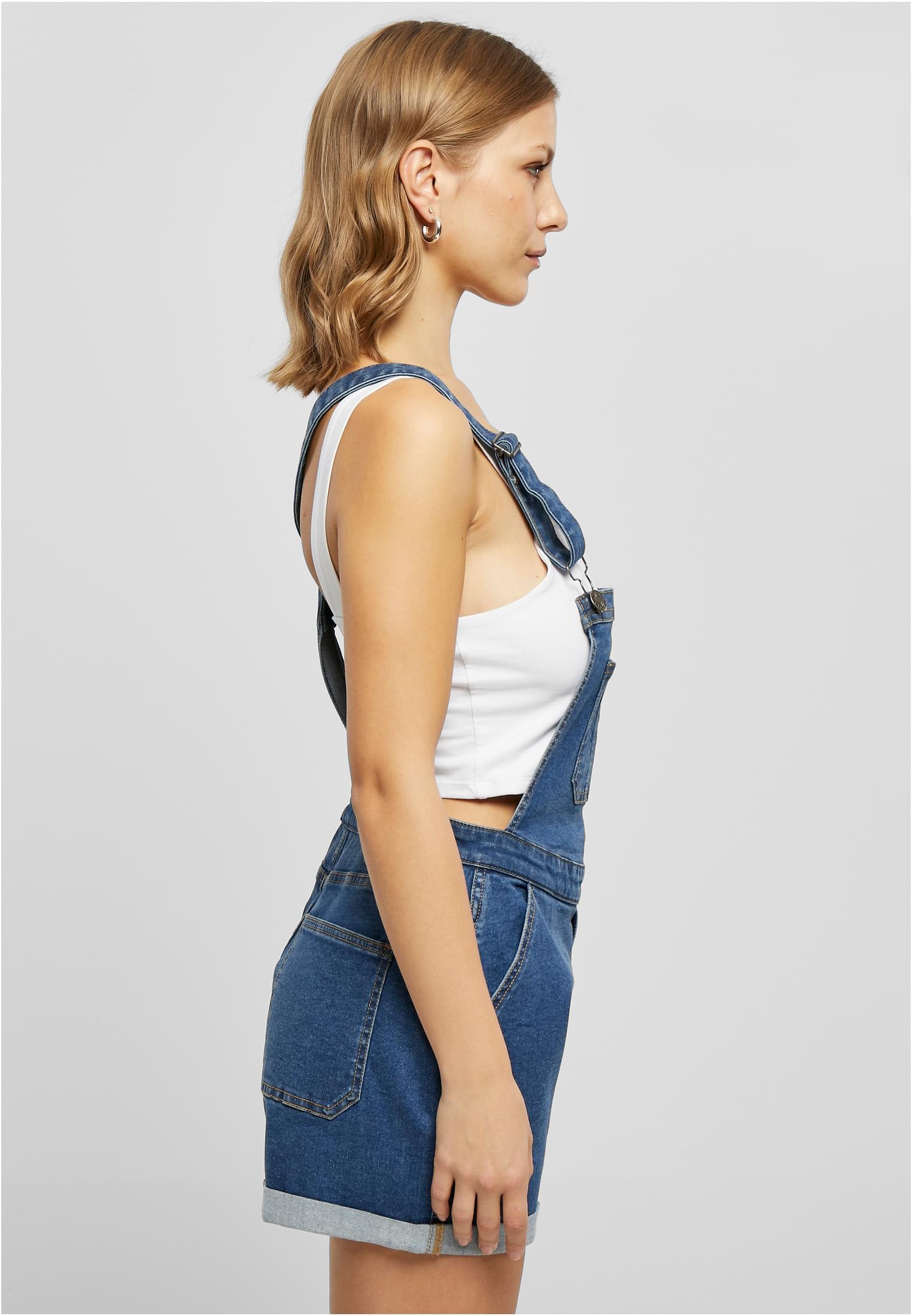 Ladies Organic Short Dungaree | clearblue washed