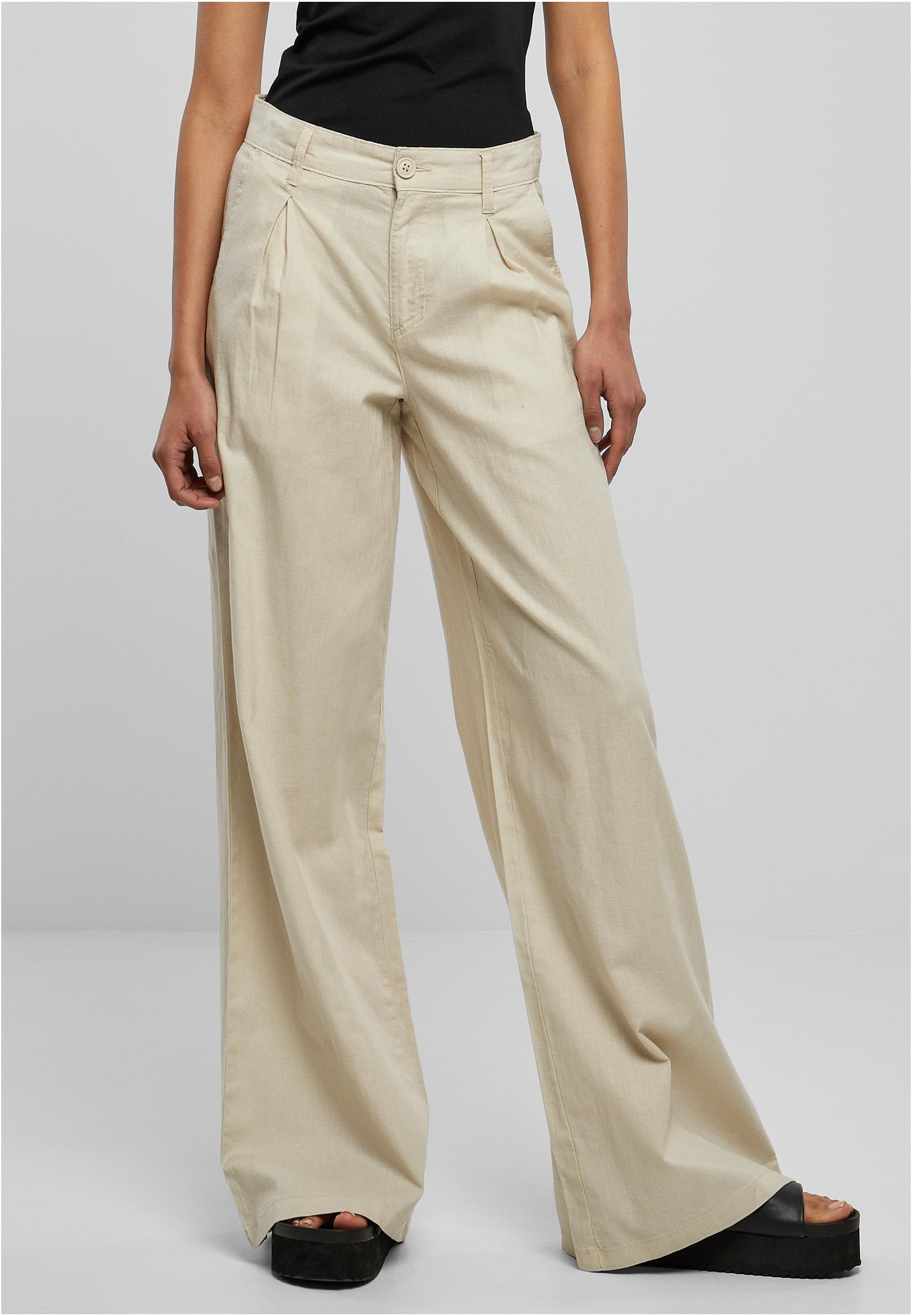 Ladies High Linen Mixed Wide Leg Pants | softseagrass