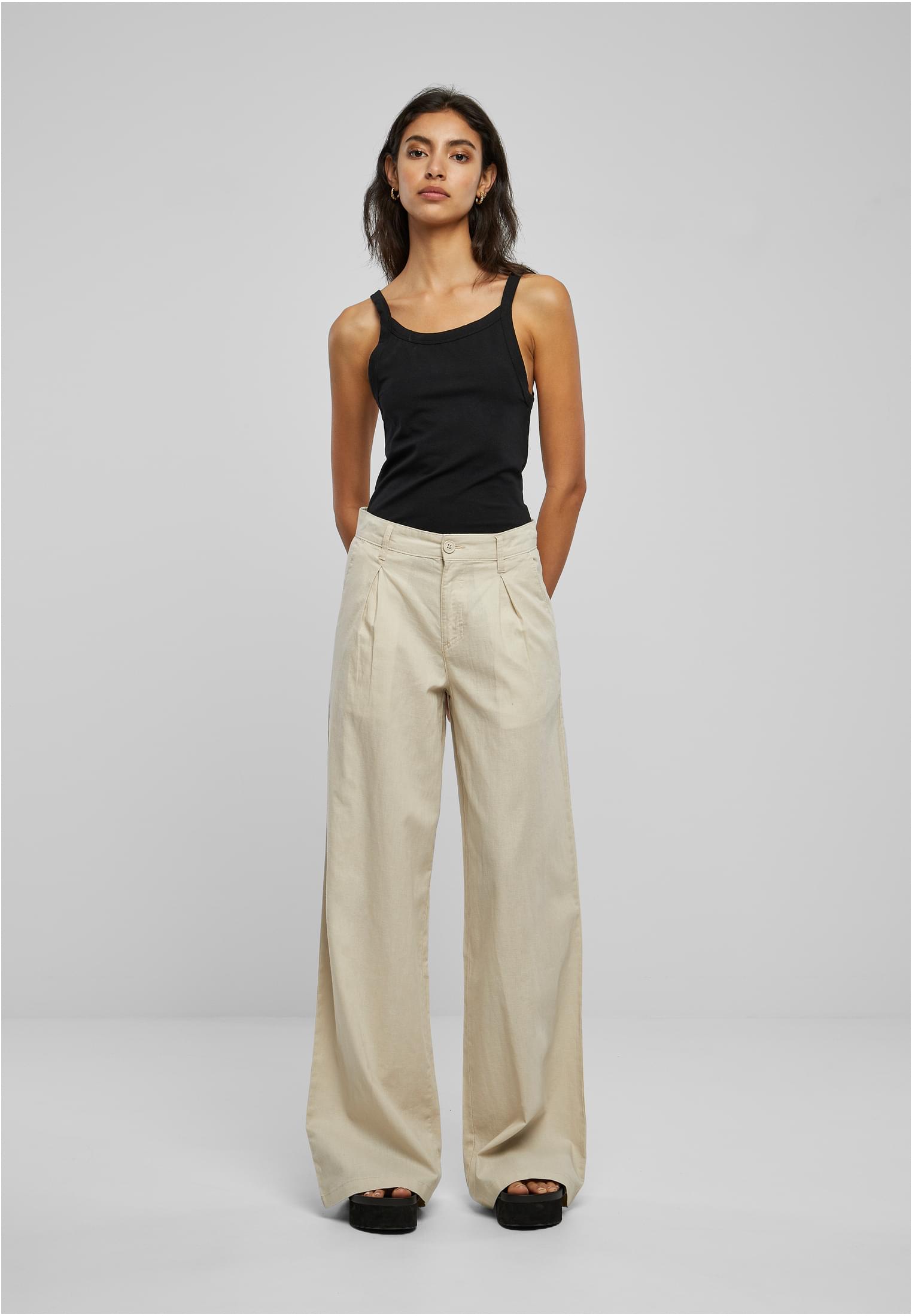 Ladies High Linen Mixed Wide Leg Pants | softseagrass