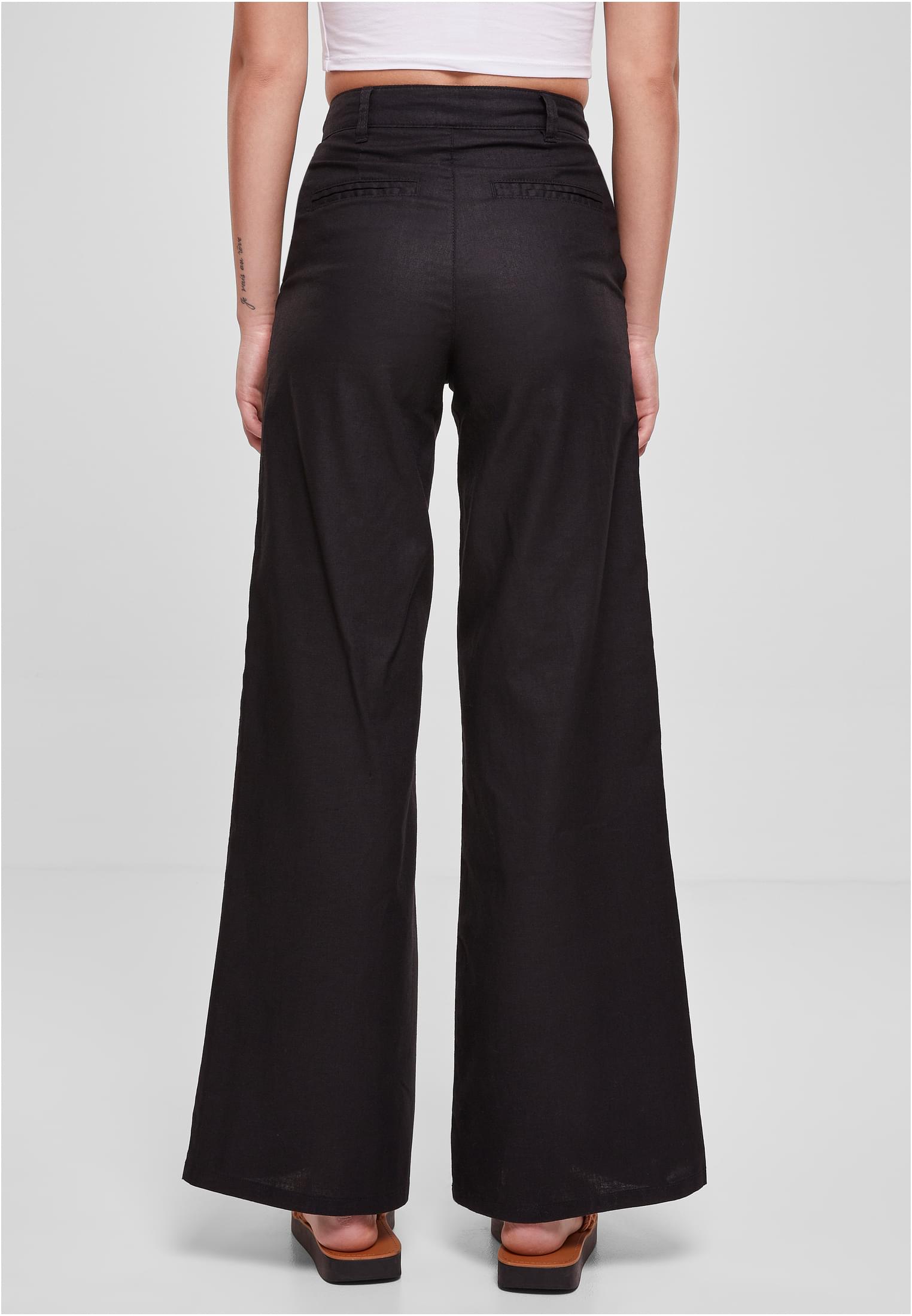 Ladies High Linen Mixed Wide Leg Pants | black