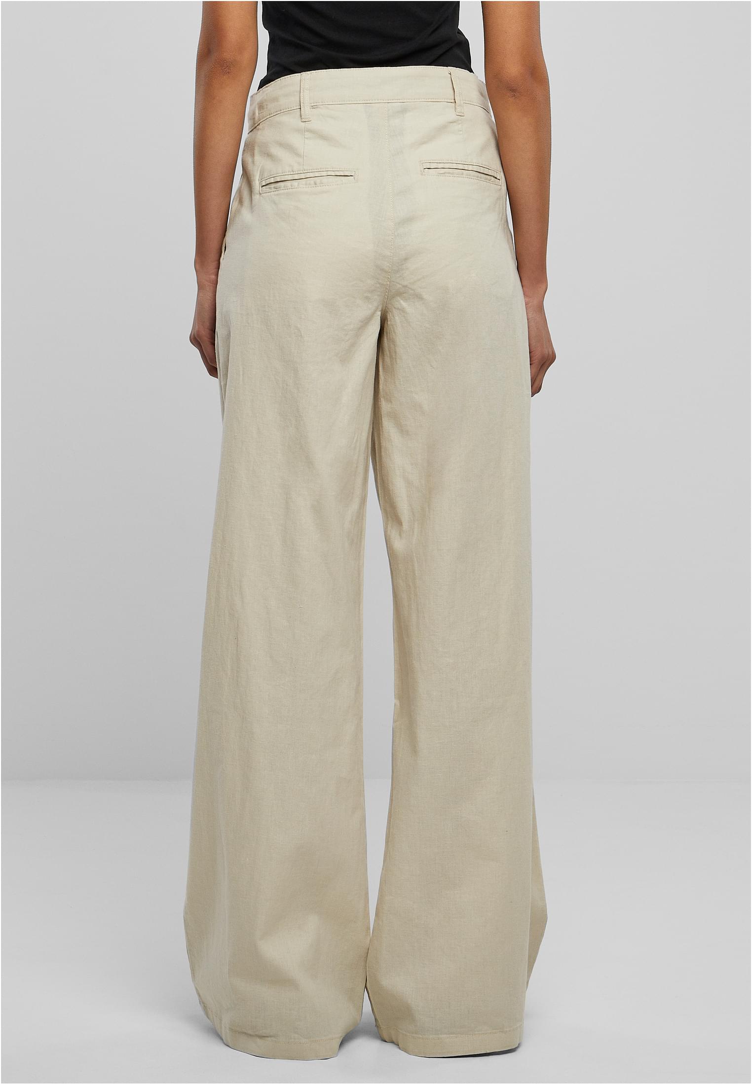 Ladies High Linen Mixed Wide Leg Pants | softseagrass