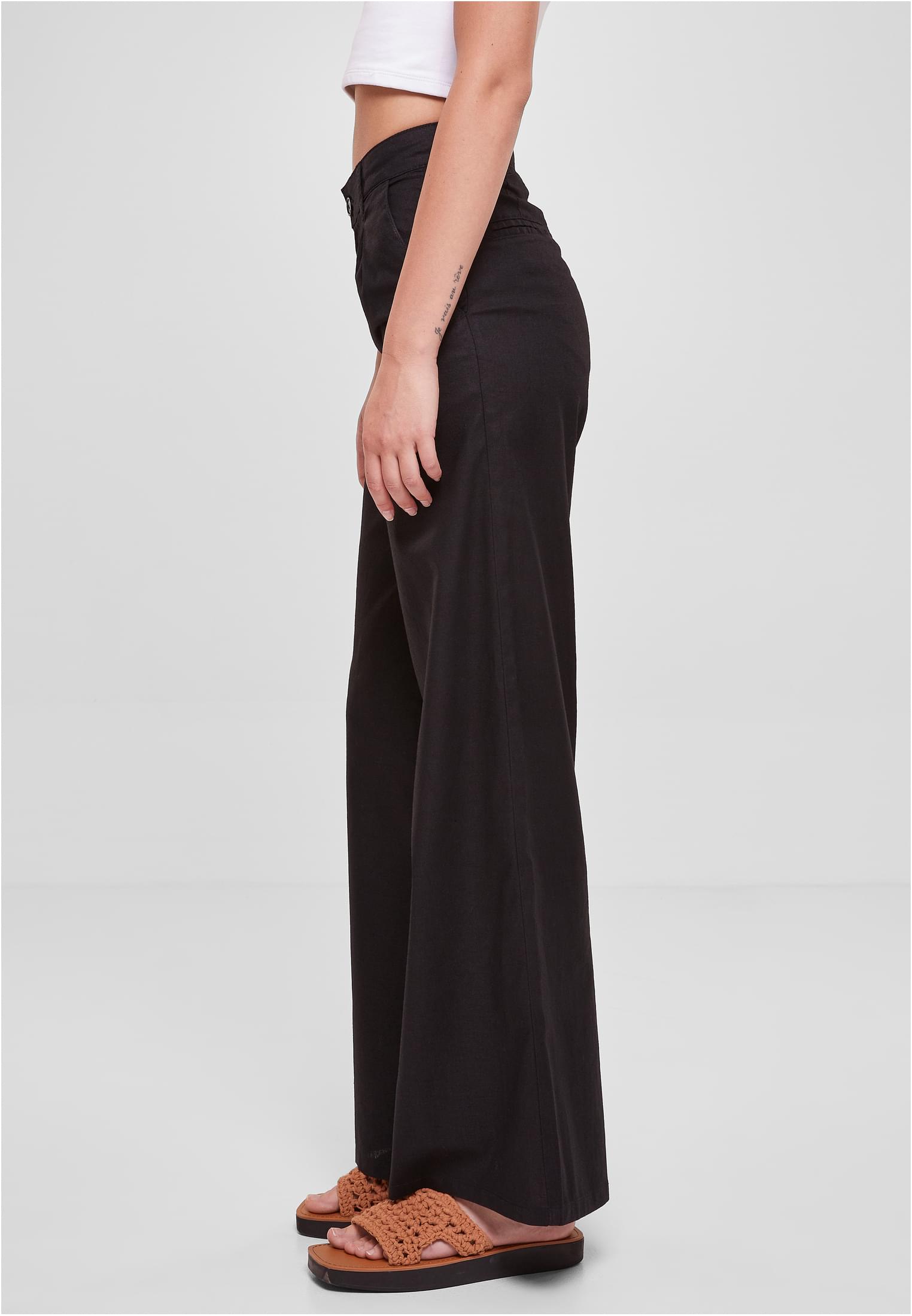 Ladies High Linen Mixed Wide Leg Pants | black