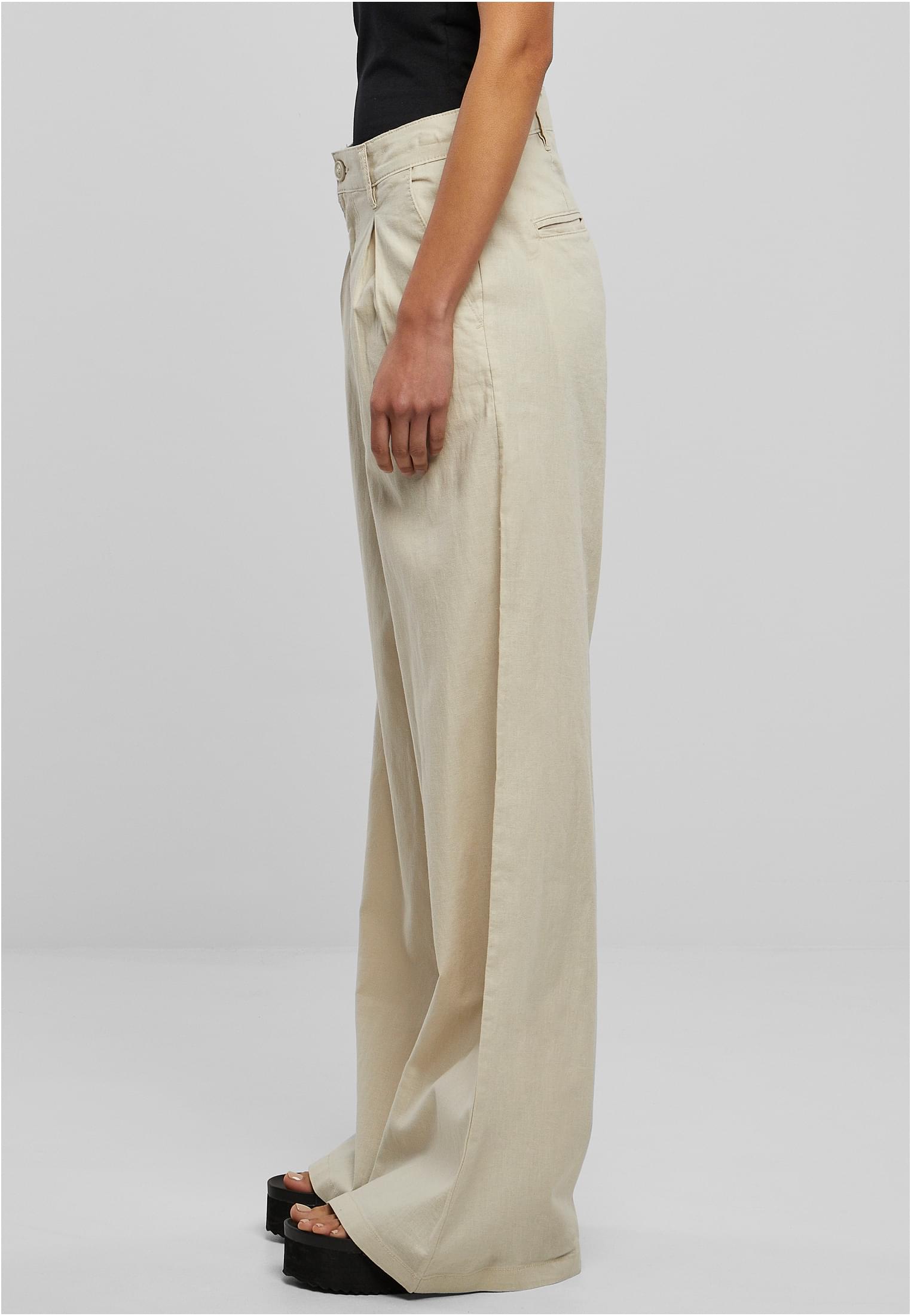 Ladies High Linen Mixed Wide Leg Pants | softseagrass