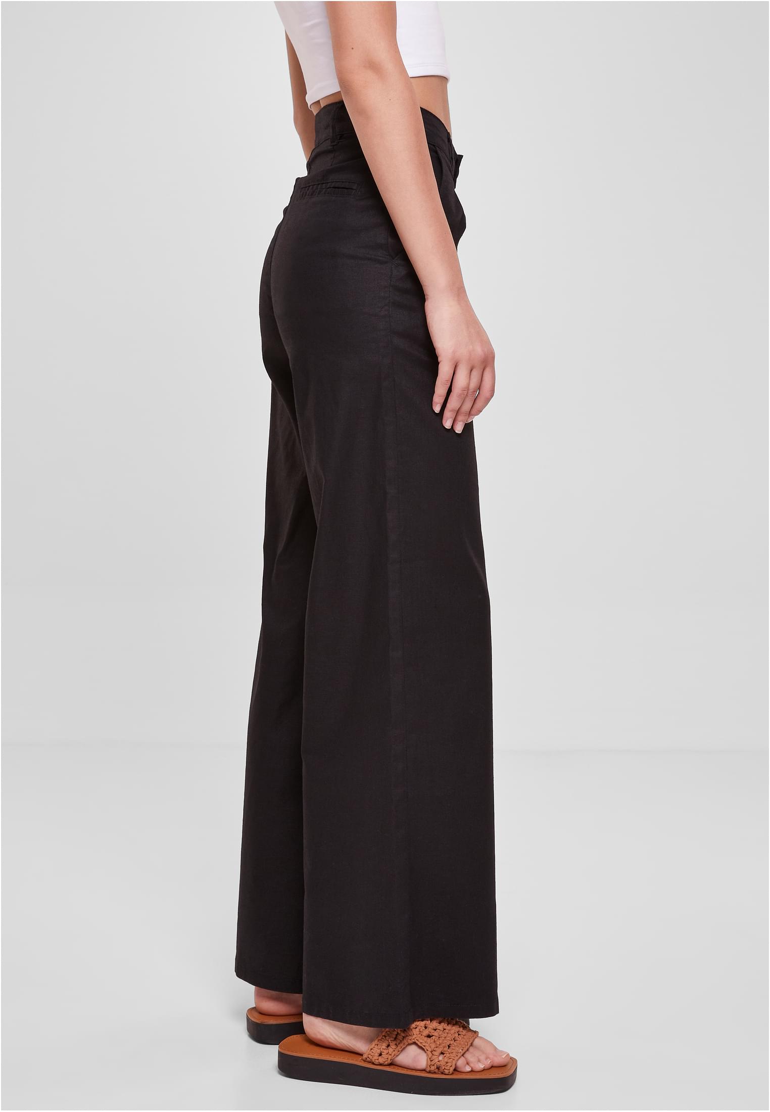 Ladies High Linen Mixed Wide Leg Pants | black