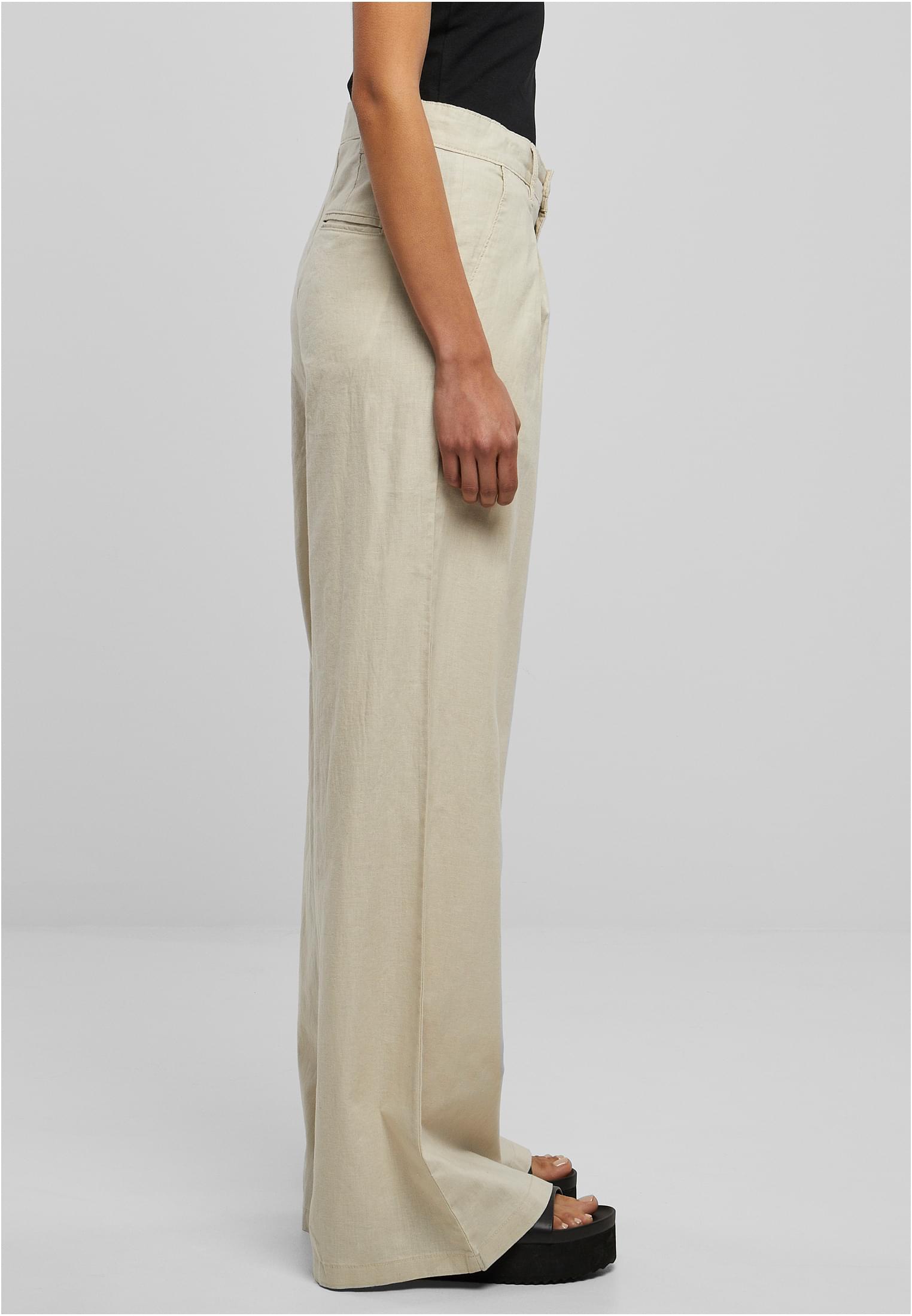 Ladies High Linen Mixed Wide Leg Pants | softseagrass