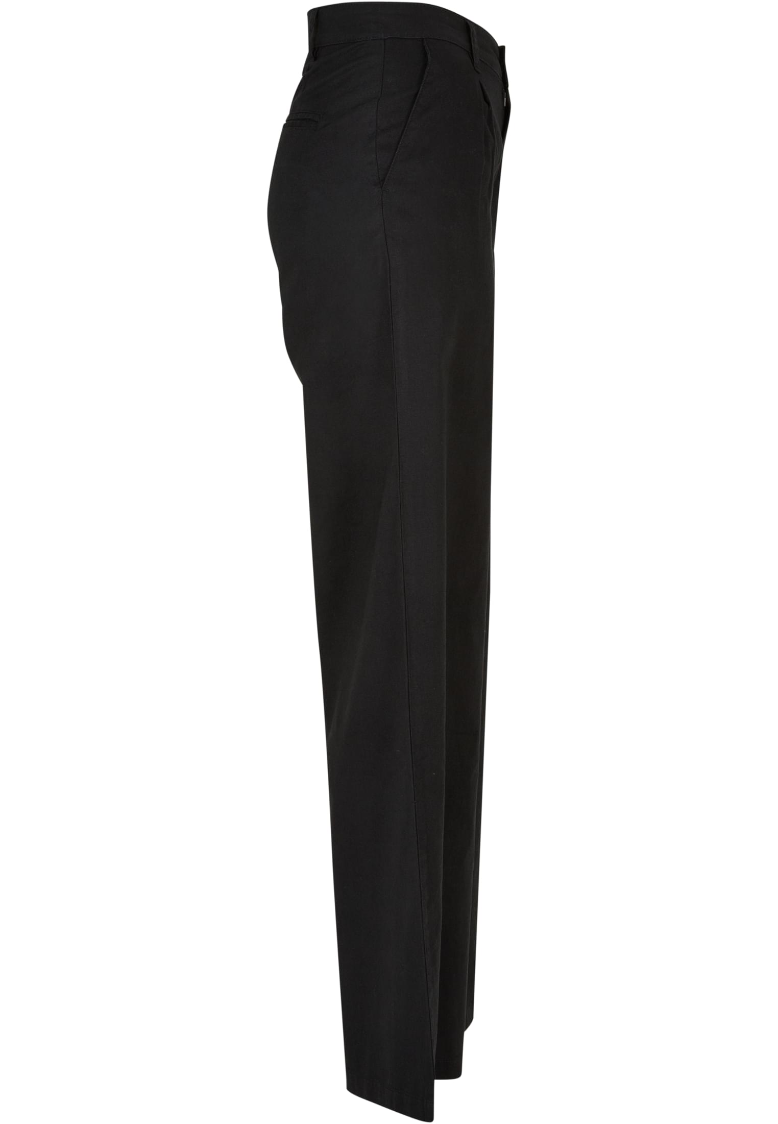 Ladies High Linen Mixed Wide Leg Pants | black