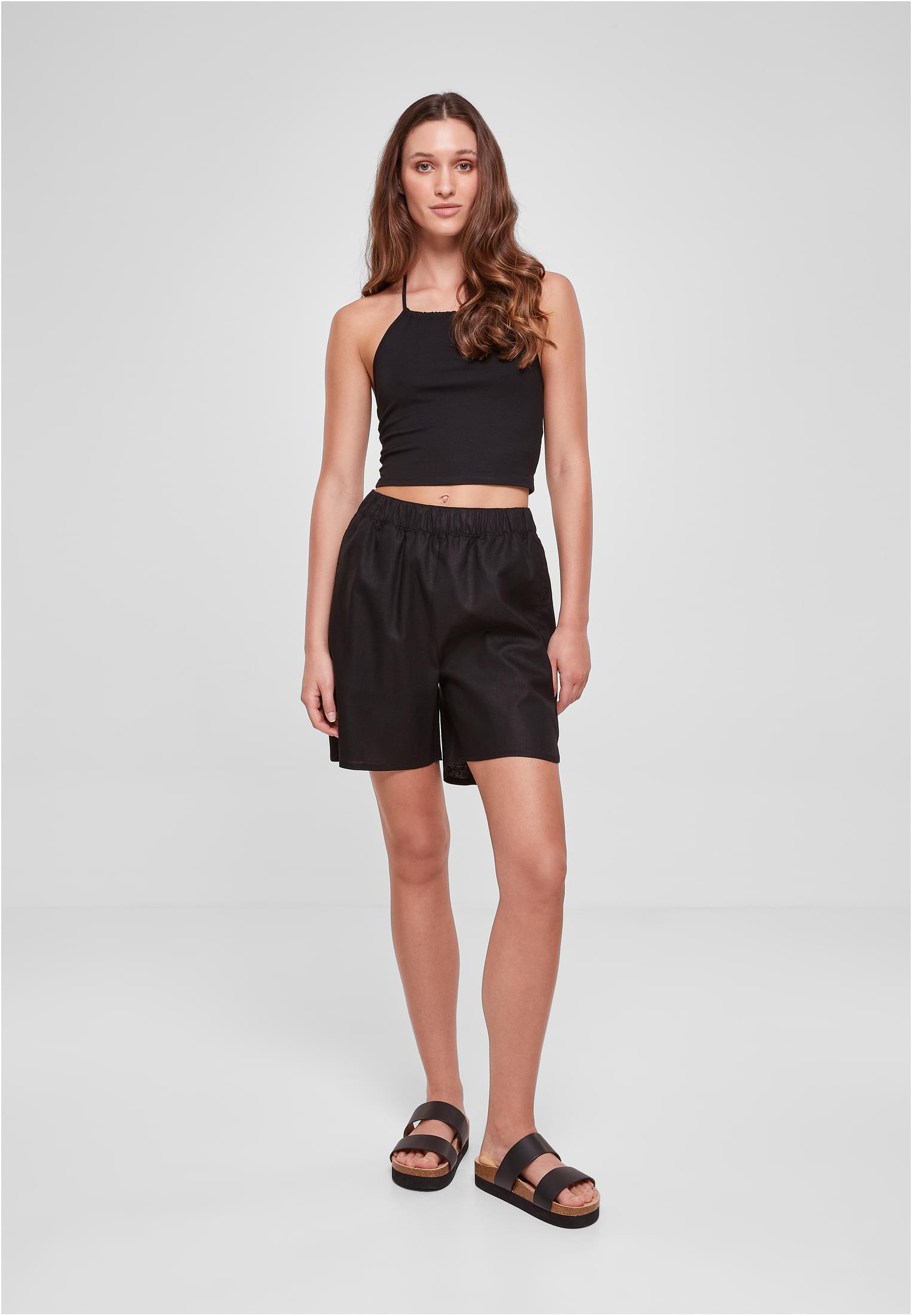 Ladies Linen Mixed Shorts | black