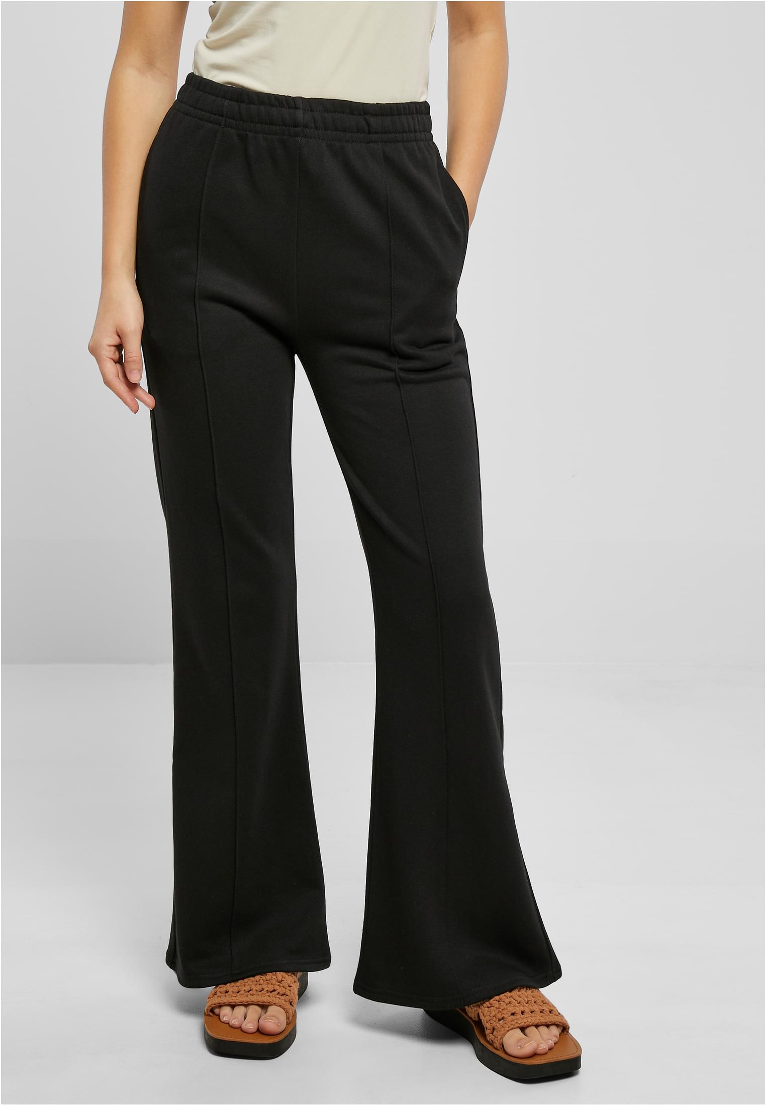 Ladies Flared Pin Tuck Terry Pants | black