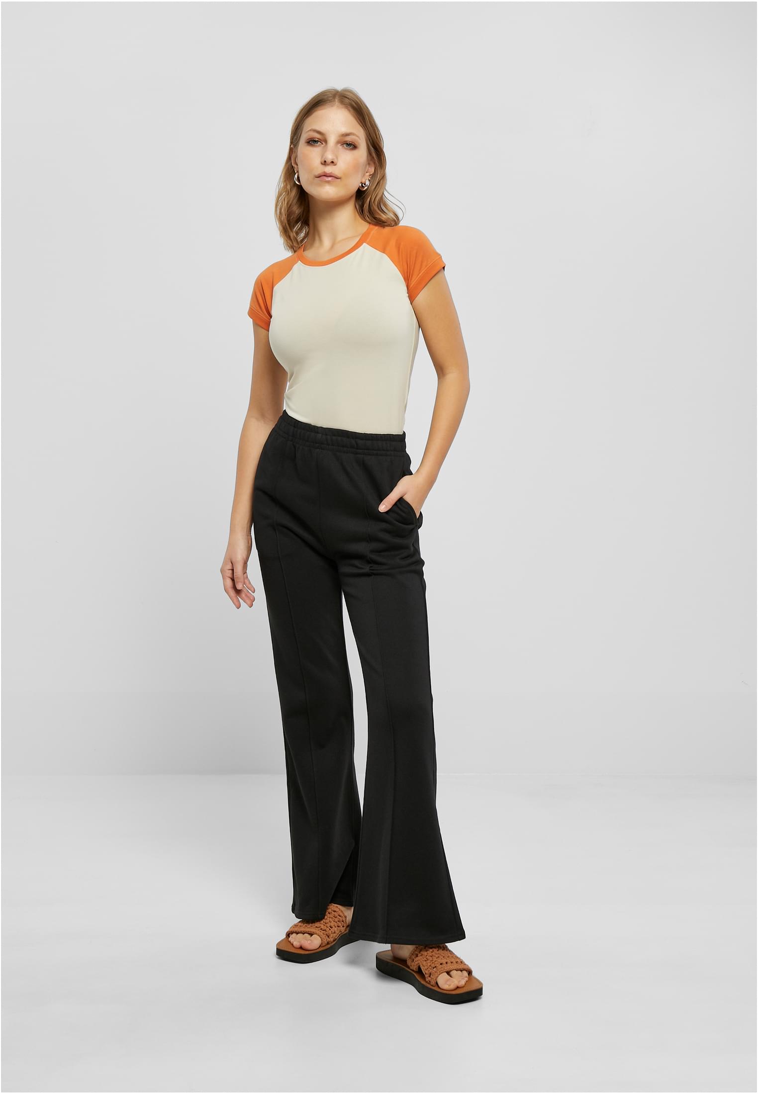 Ladies Flared Pin Tuck Terry Pants | black