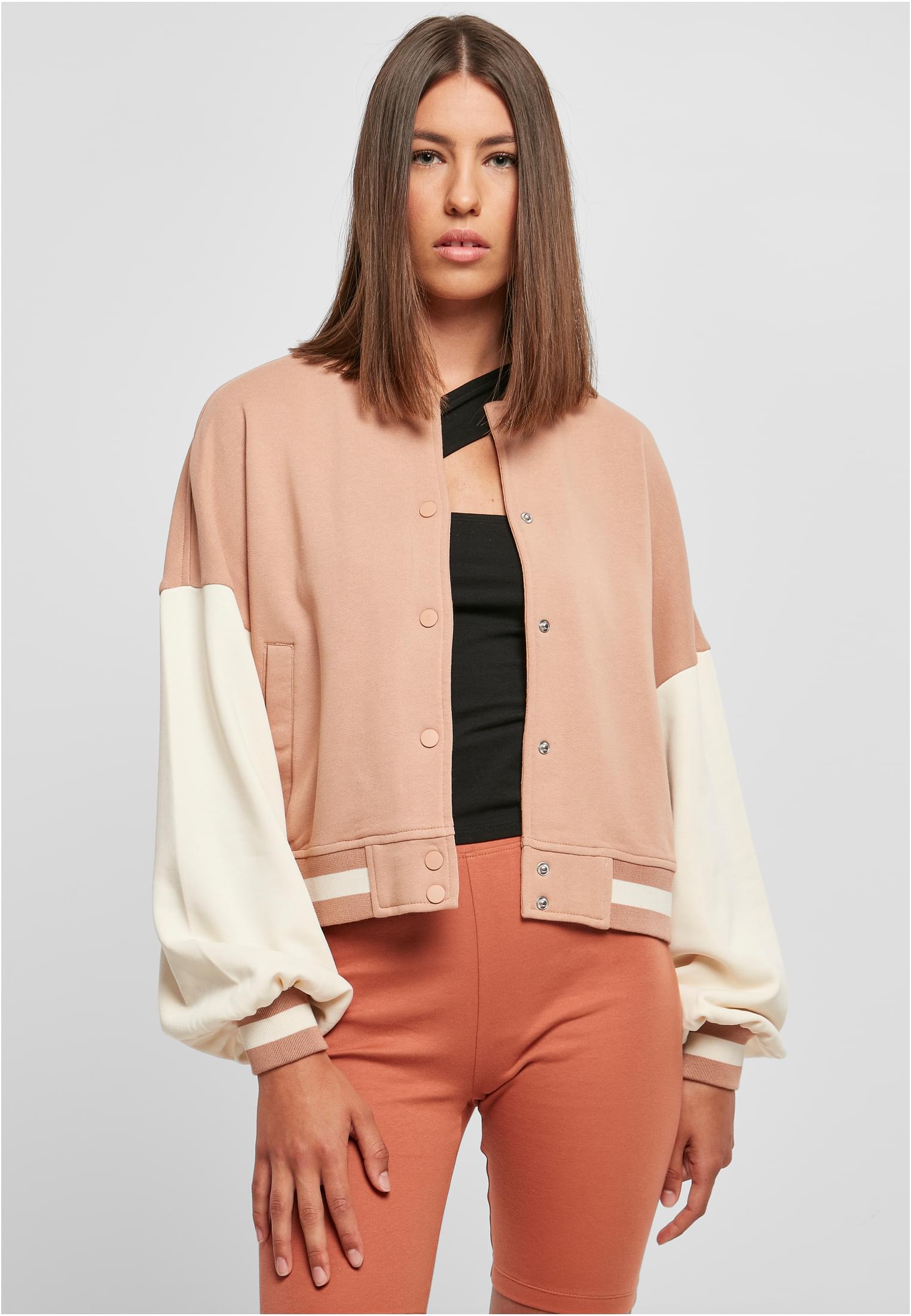 Ladies Oversized 2 Tone College Terry Jacket | amber/whitesand