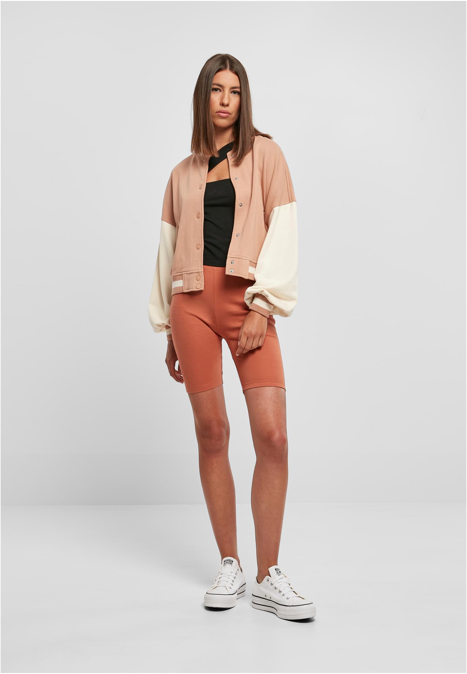 Ladies Oversized 2 Tone College Terry Jacket | amber/whitesand