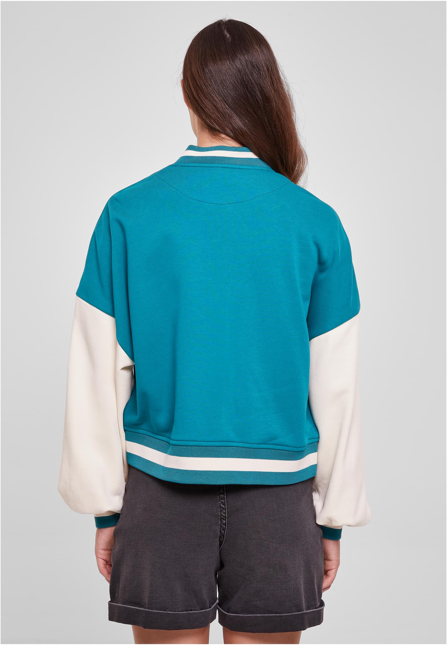 Ladies Oversized 2 Tone College Terry Jacket | watergreen/whitesand