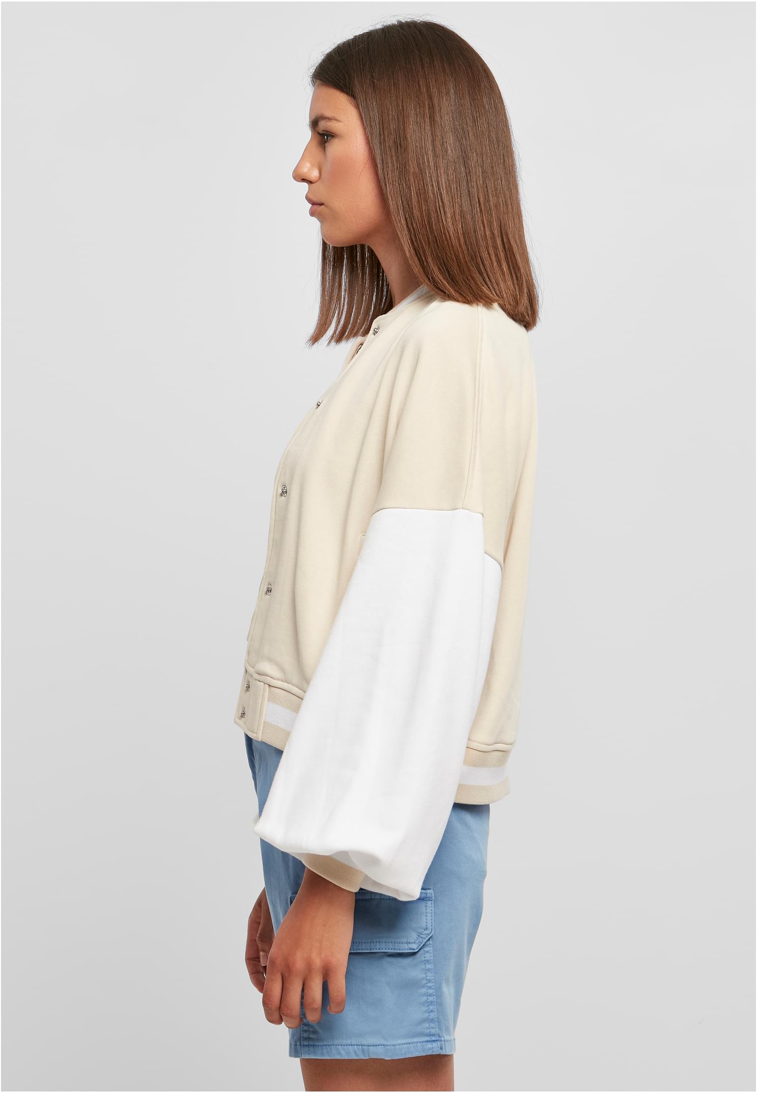 Ladies Oversized 2 Tone College Terry Jacket | softseagrass/white