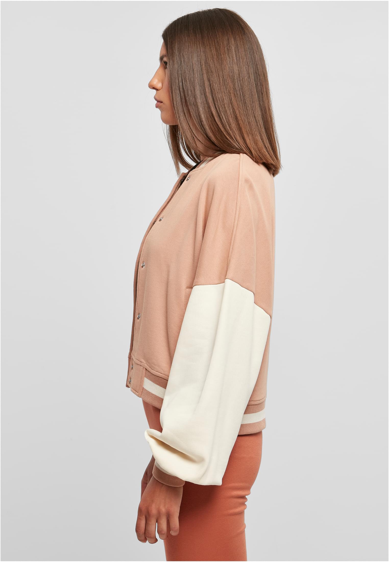 Ladies Oversized 2 Tone College Terry Jacket | amber/whitesand