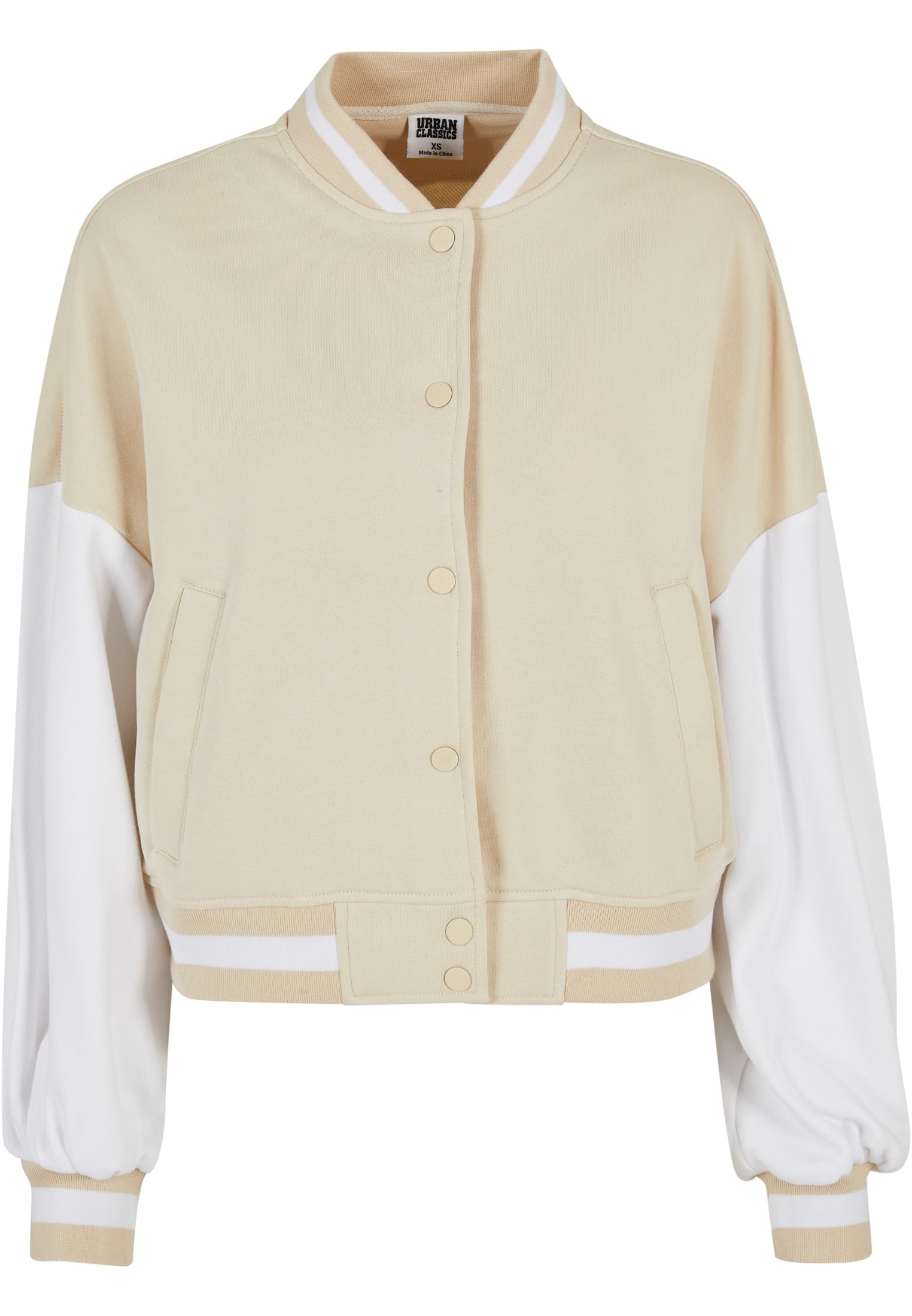 Ladies Oversized 2 Tone College Terry Jacket | softseagrass/white