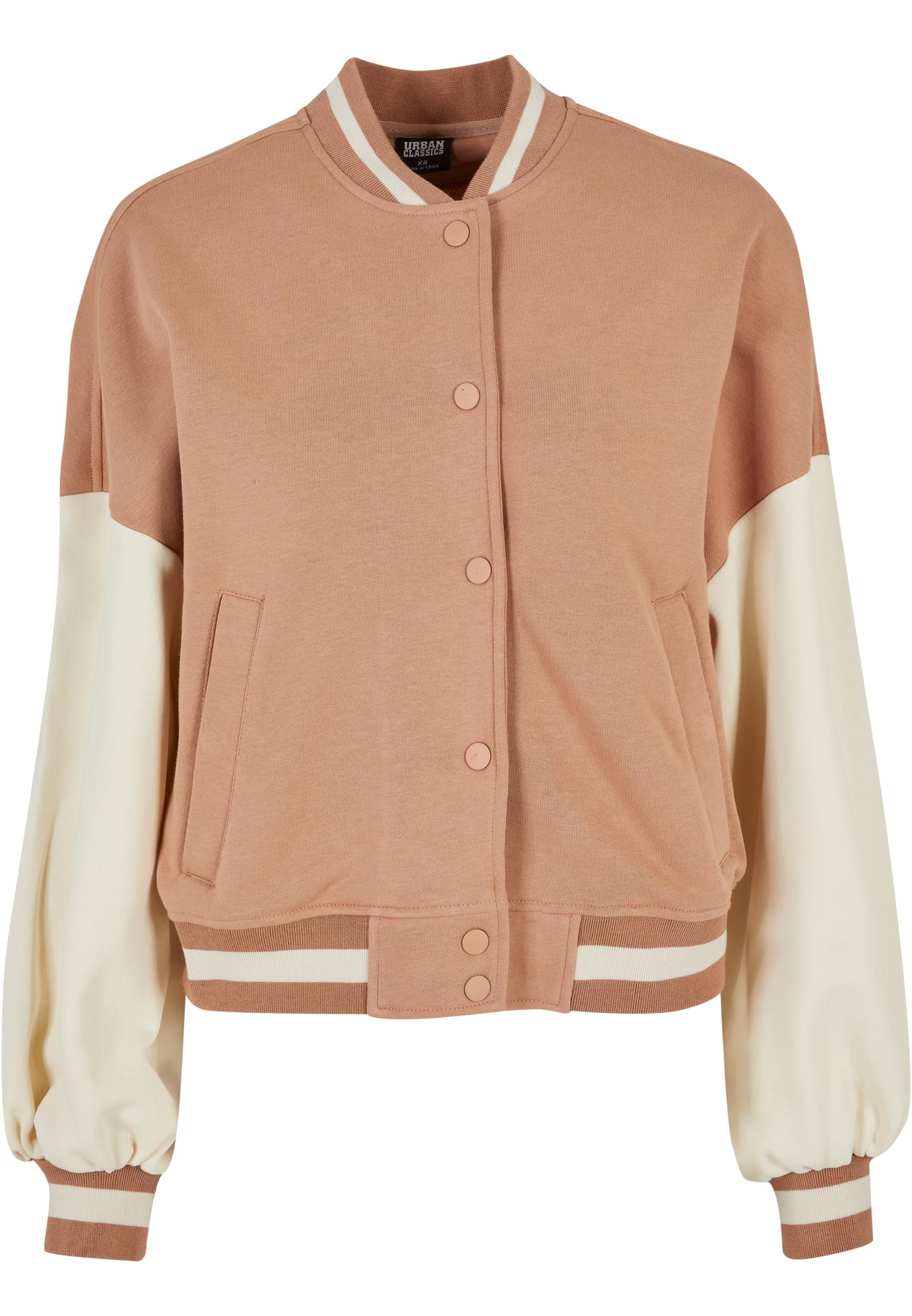 Ladies Oversized 2 Tone College Terry Jacket | amber/whitesand