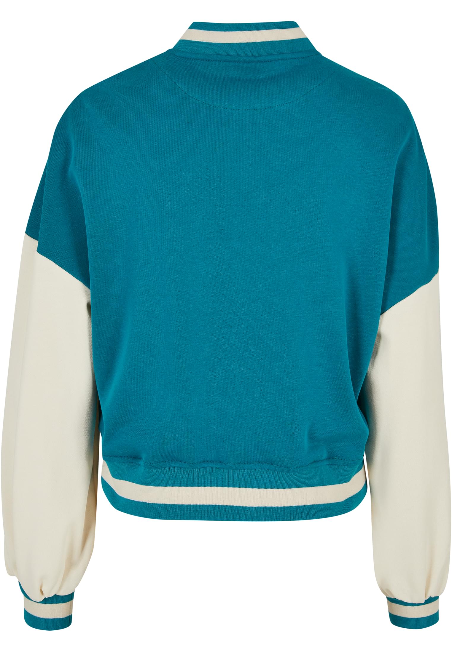 Ladies Oversized 2 Tone College Terry Jacket | watergreen/whitesand