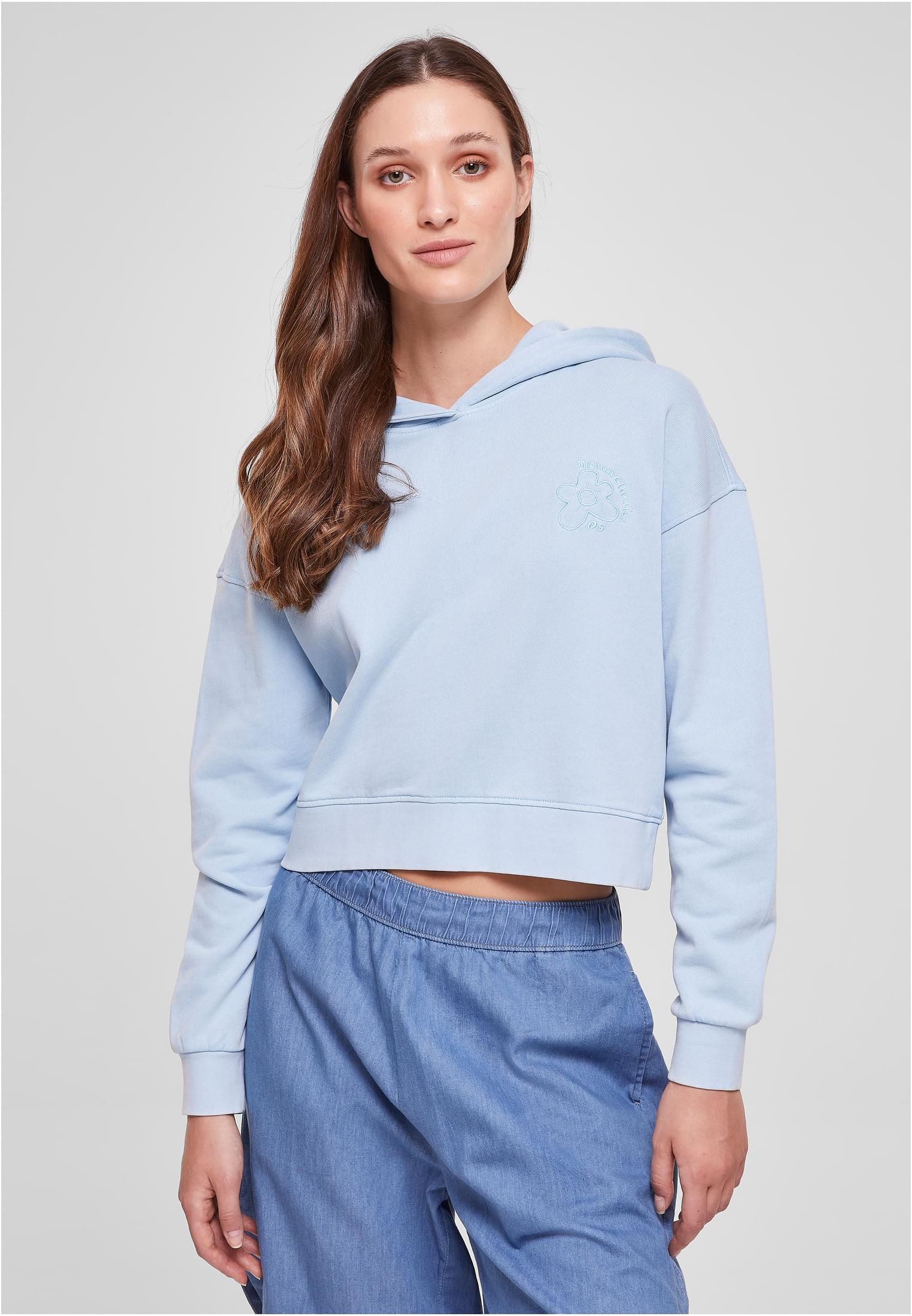 Ladies Short Flower Embroidery Terry Hoody | balticblue