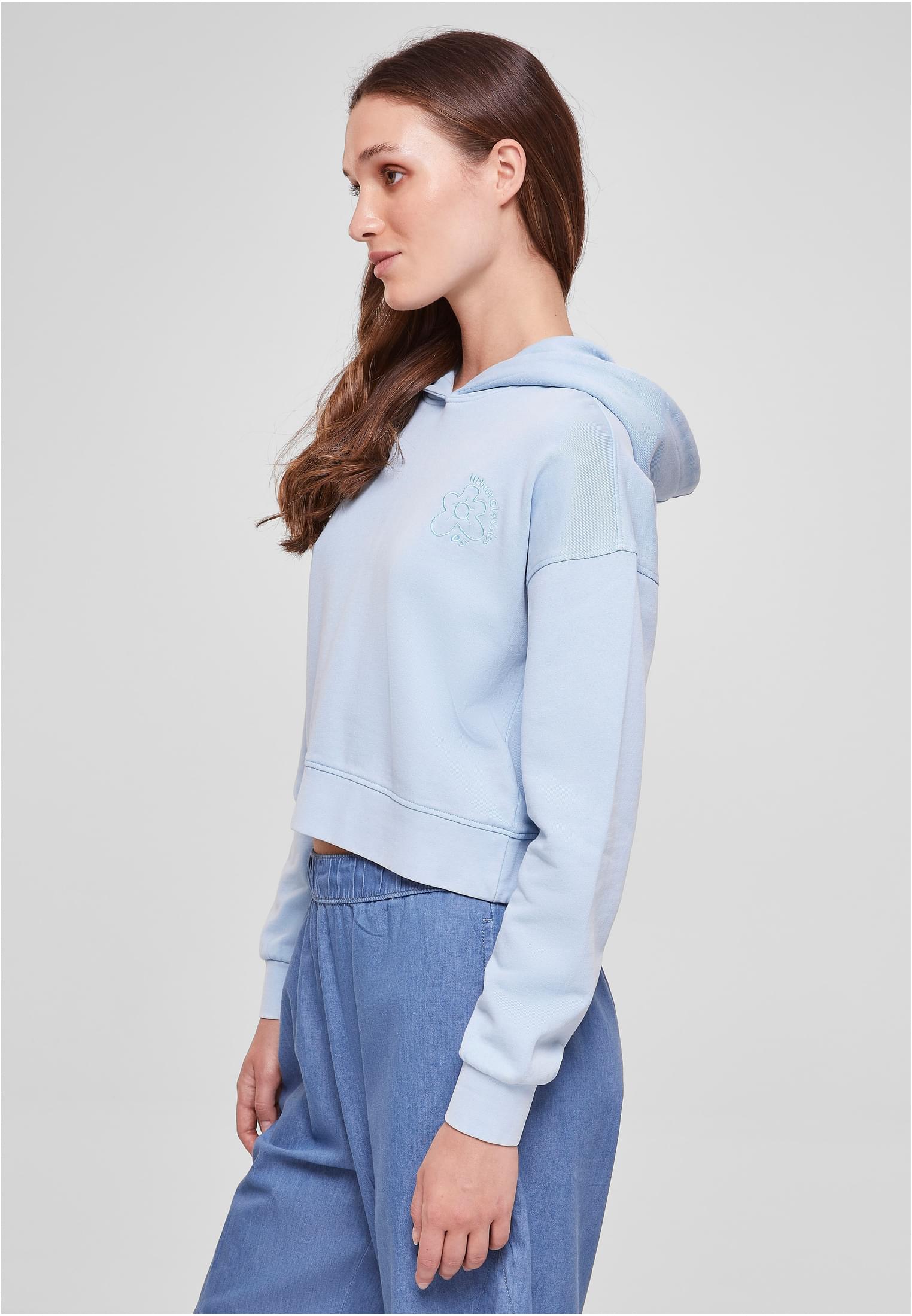 Ladies Short Flower Embroidery Terry Hoody | balticblue