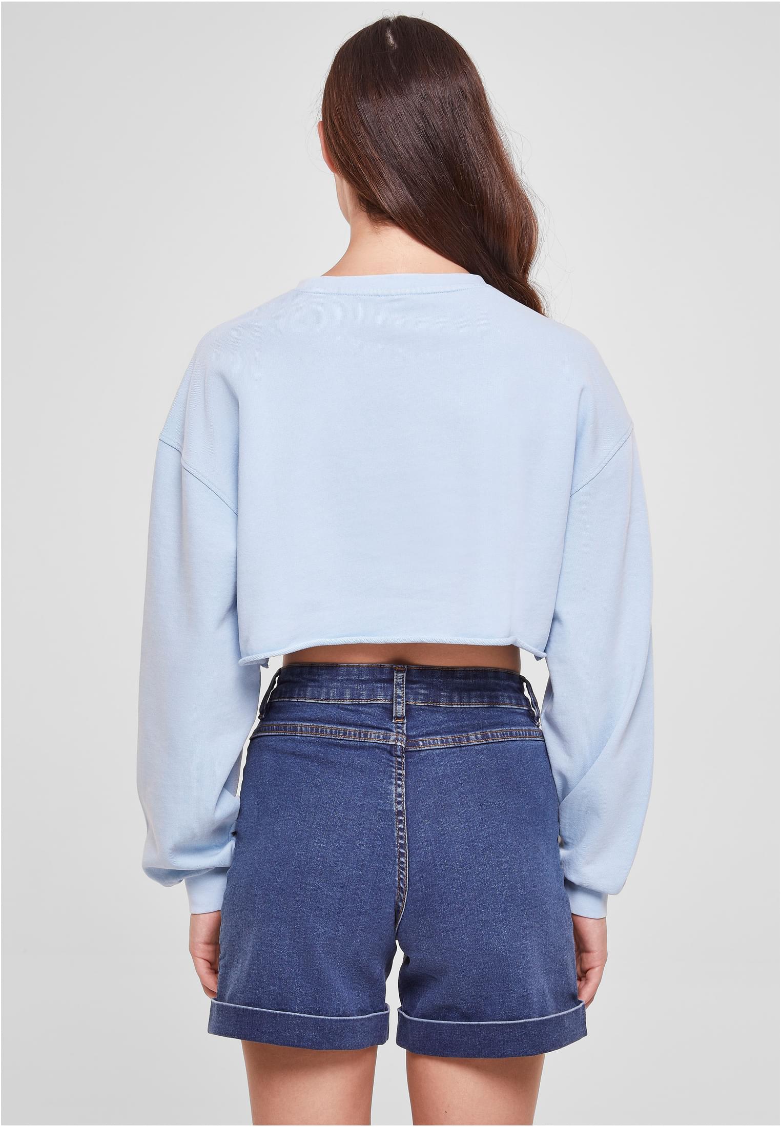 Ladies Cropped Flower Embroidery Terry Crewneck | balticblue