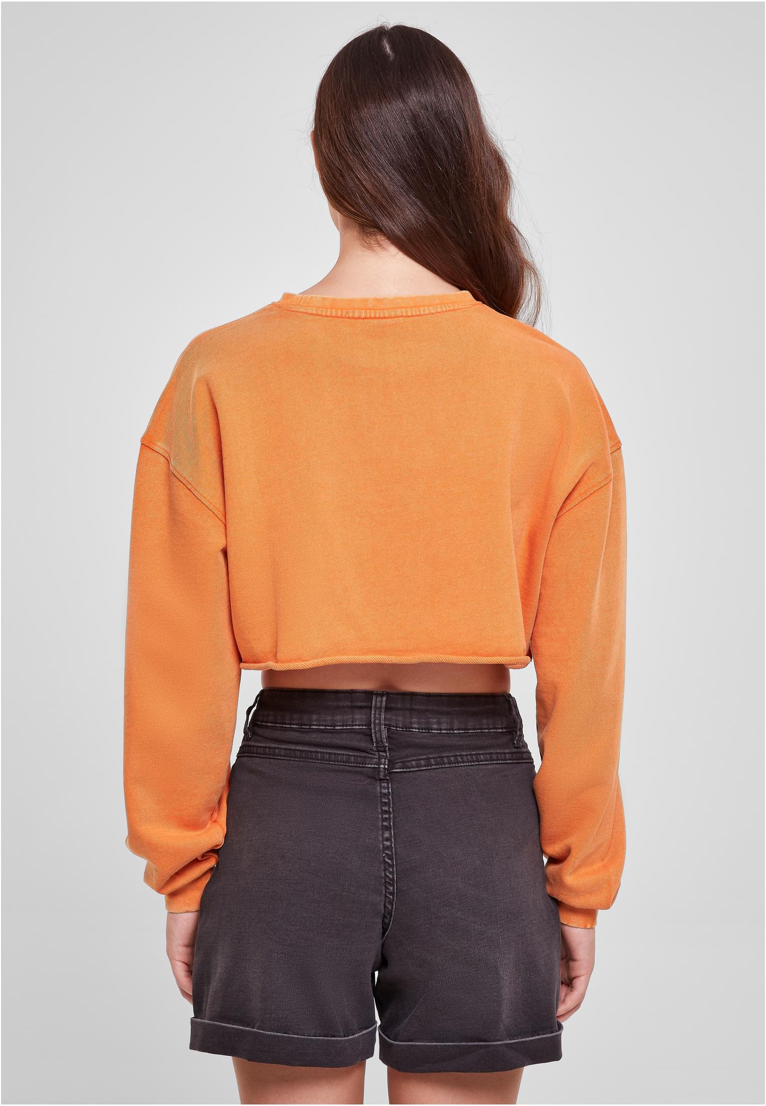 Ladies Cropped Flower Embroidery Terry Crewneck | vintageorange