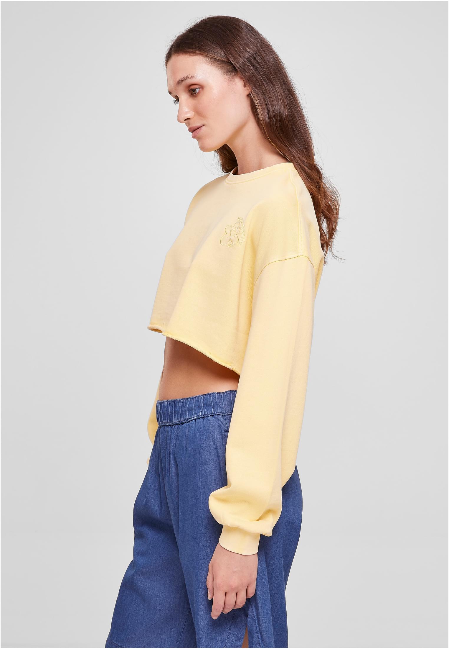 Ladies Cropped Flower Embroidery Terry Crewneck | vintagesun