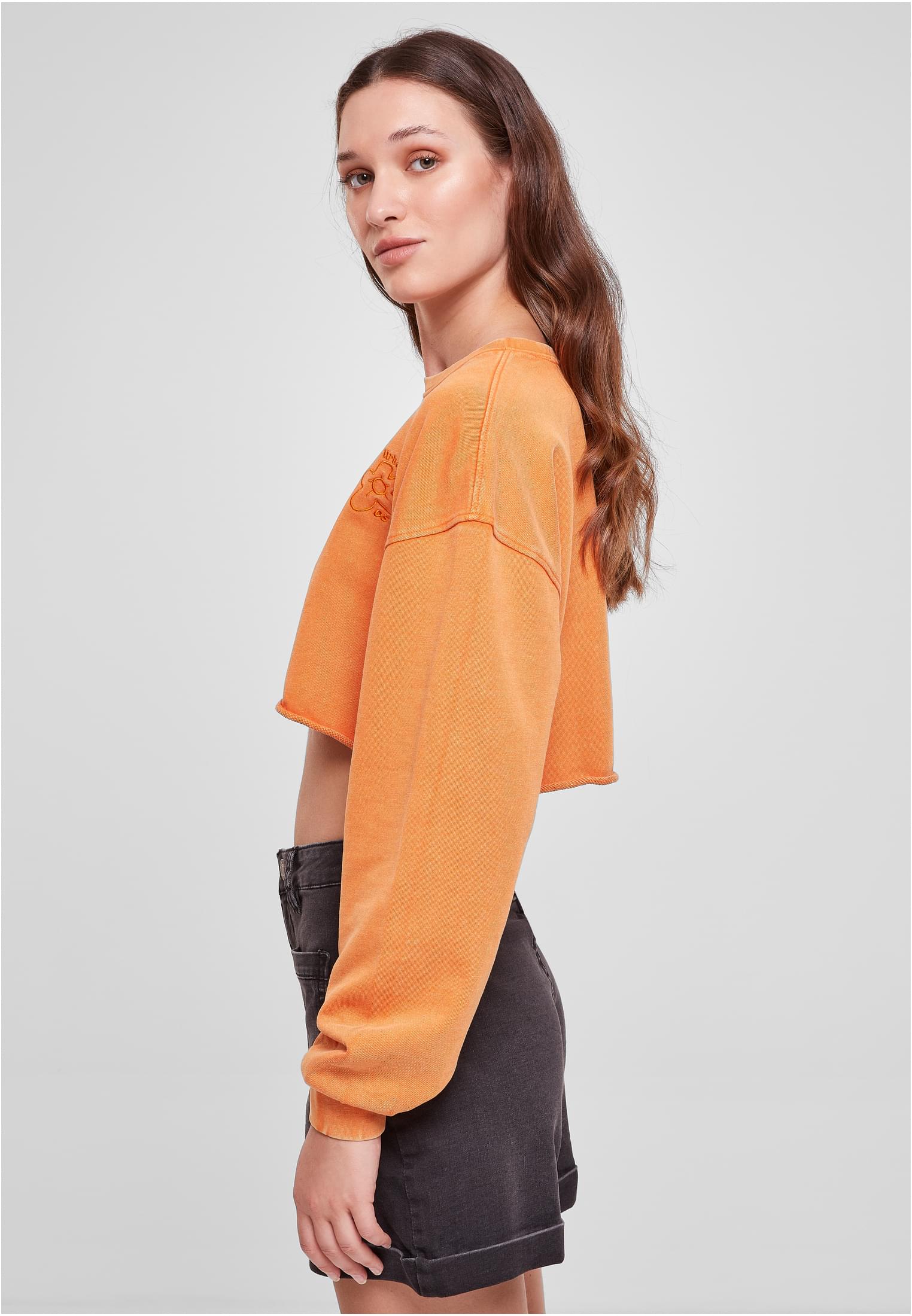 Ladies Cropped Flower Embroidery Terry Crewneck | vintageorange