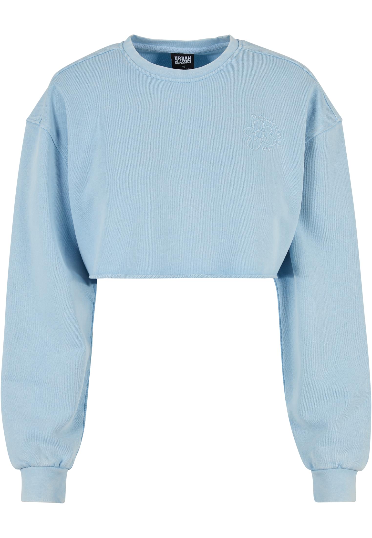 Ladies Cropped Flower Embroidery Terry Crewneck | balticblue