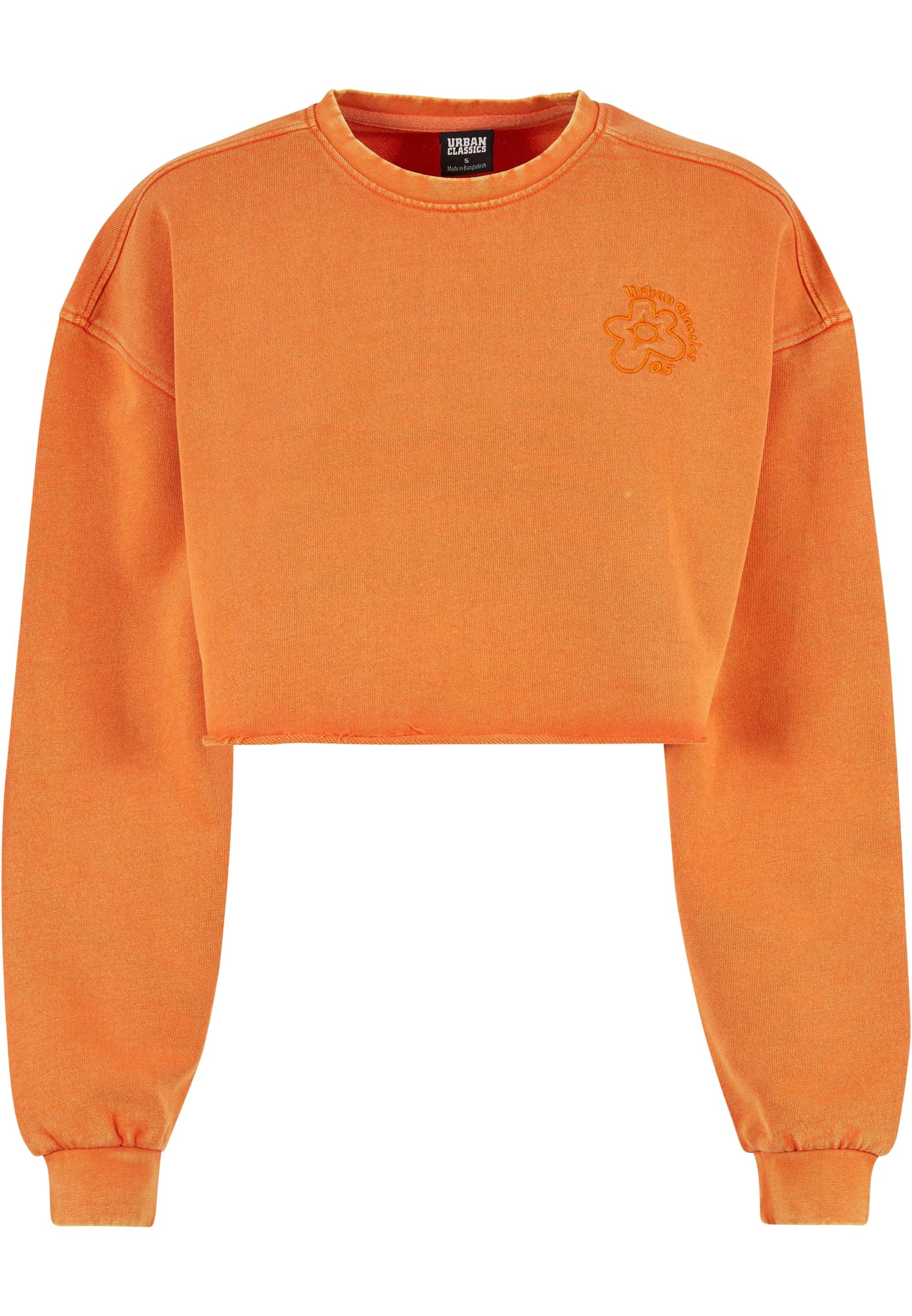 Ladies Cropped Flower Embroidery Terry Crewneck | vintageorange