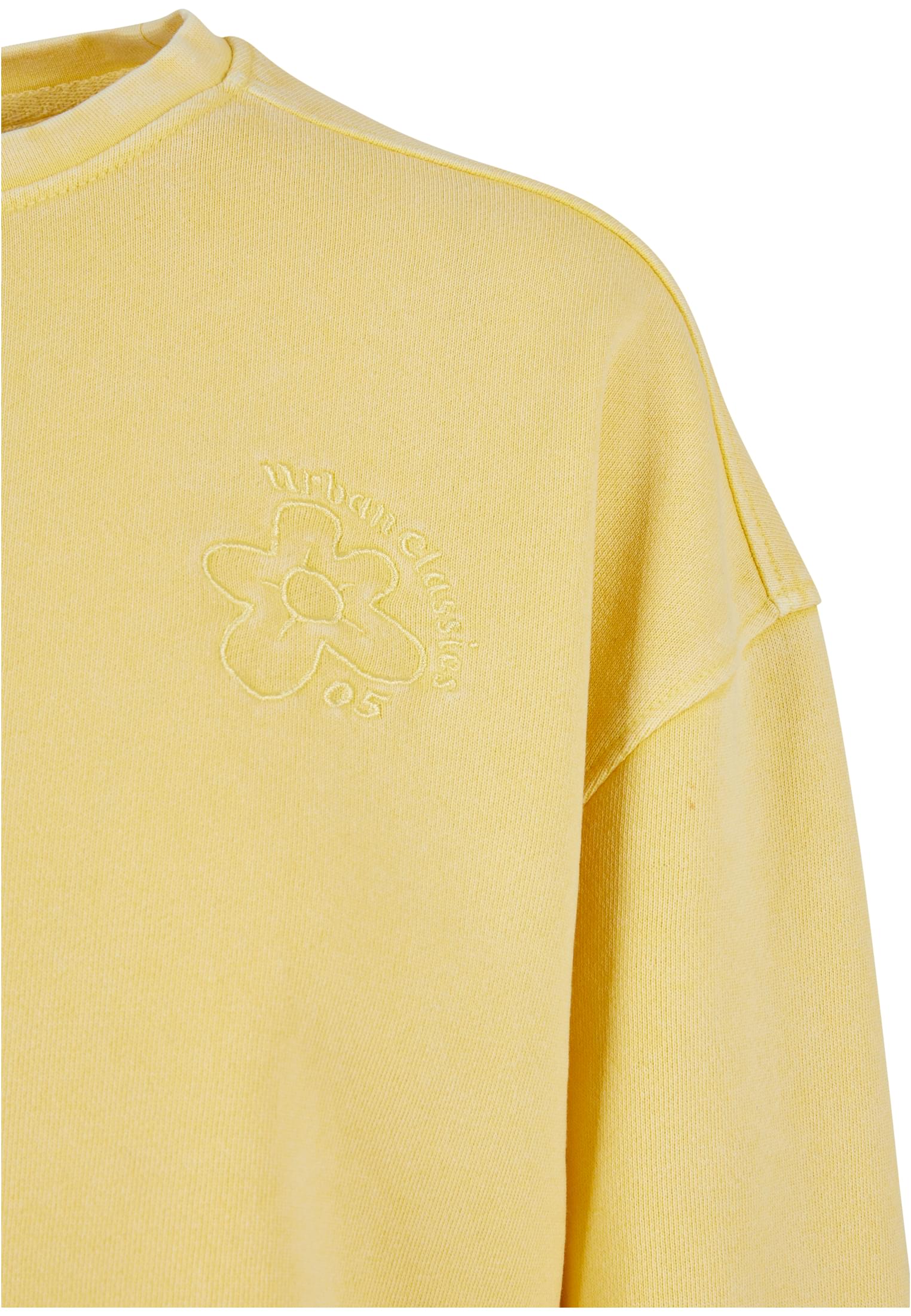 Ladies Cropped Flower Embroidery Terry Crewneck | vintagesun