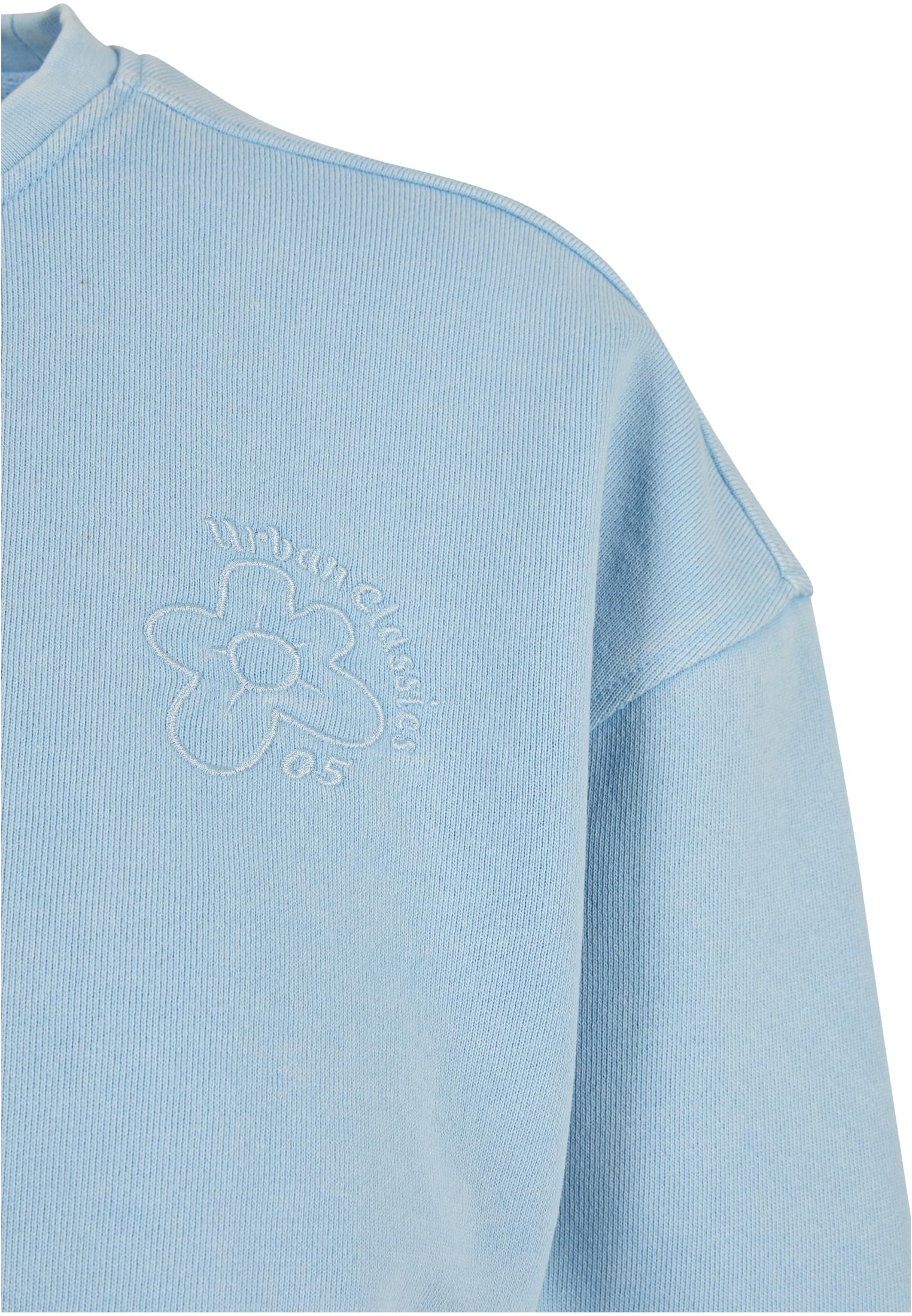 Ladies Cropped Flower Embroidery Terry Crewneck | balticblue